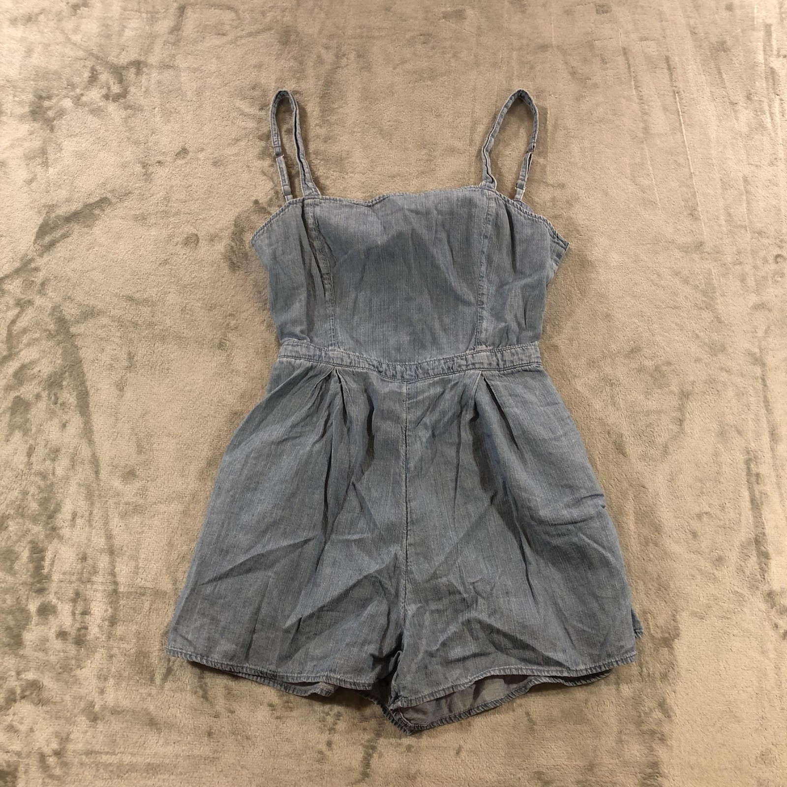 Hollister Romper Womens XS Blue Chambray Strappy Tie Back Shorts Casual