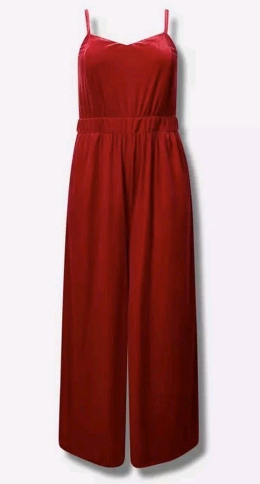 Torrid NEW Velvet Cami Wide Leg Jumpsuit Size 18-20 Jester Red Holiday Party