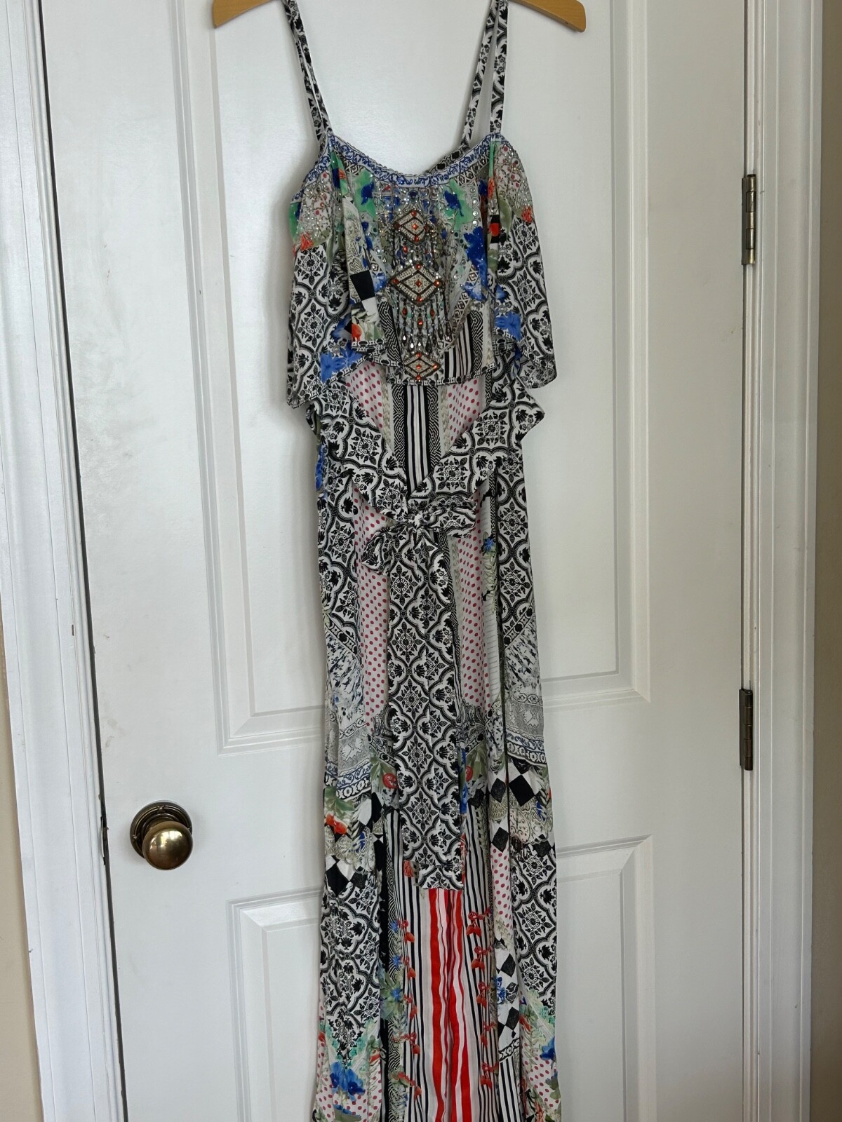 Camilla Meet Me Here Embellished Frill Jumpsuit Silk pants Belt Size Medium