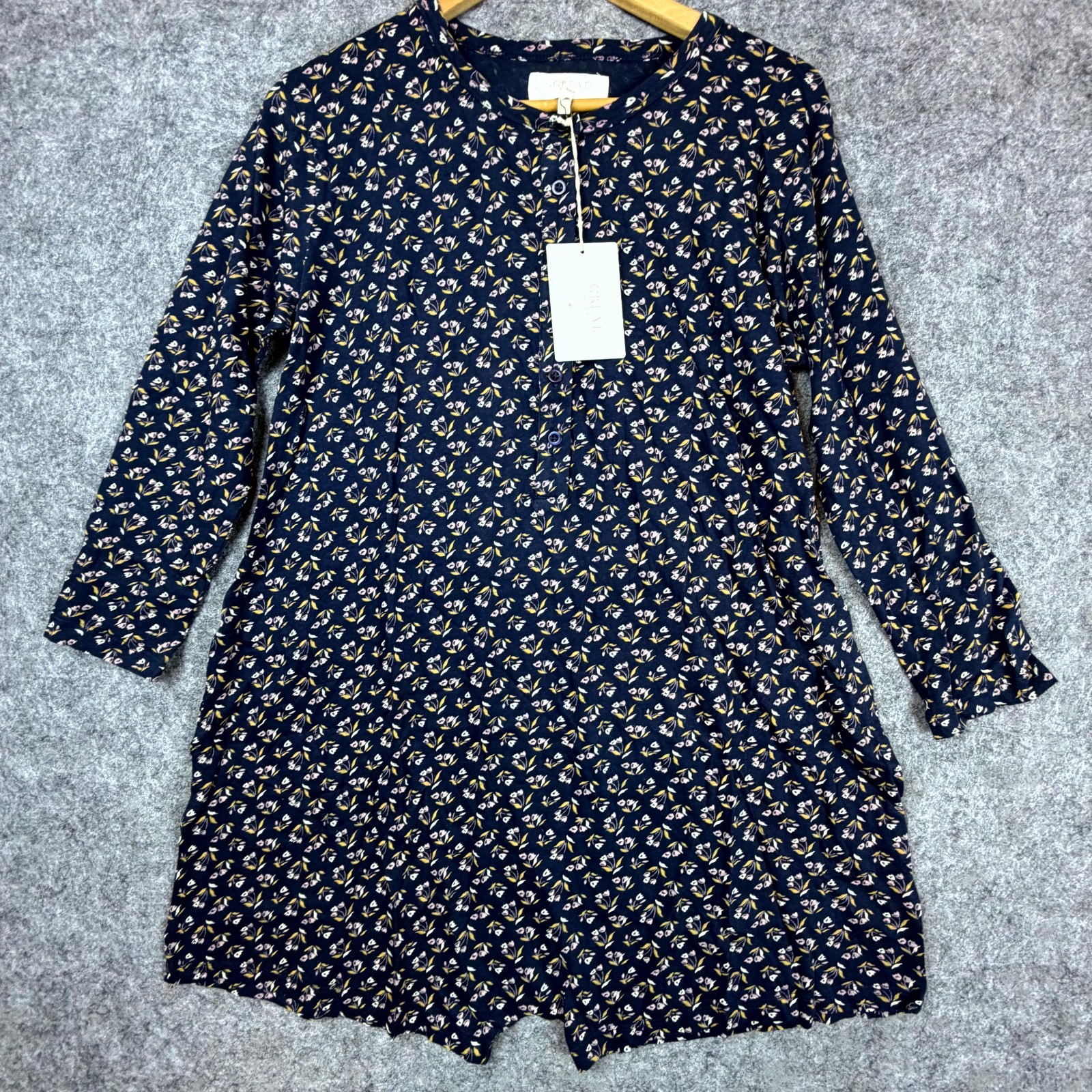 The Great The Henley Sleep Romper Womens 1 Blue Apron Floral Pajamas Loungewear