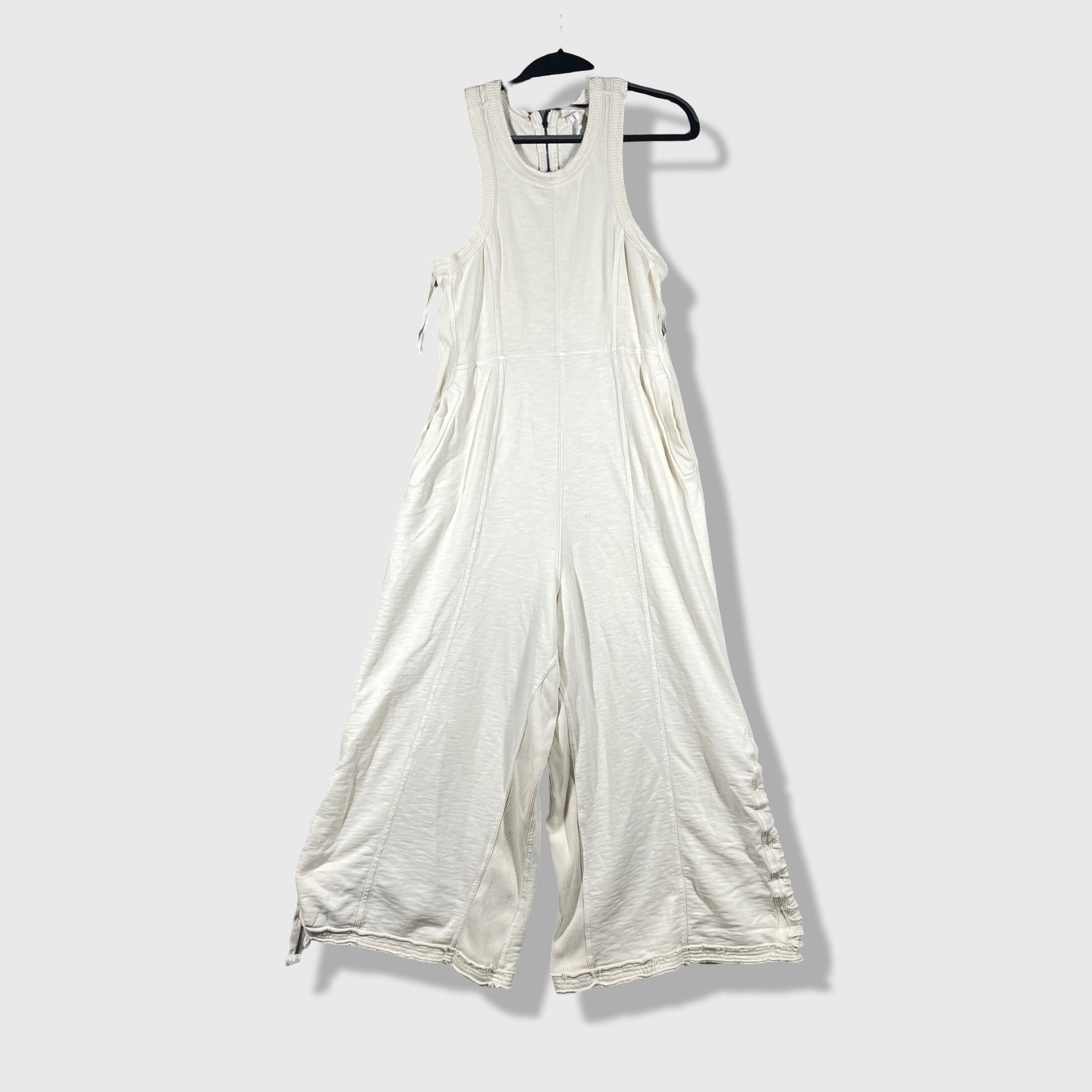 Daily Practice Jumpsuit Women M Cream Athleisure Loungewear Wide Leg Rib Terry