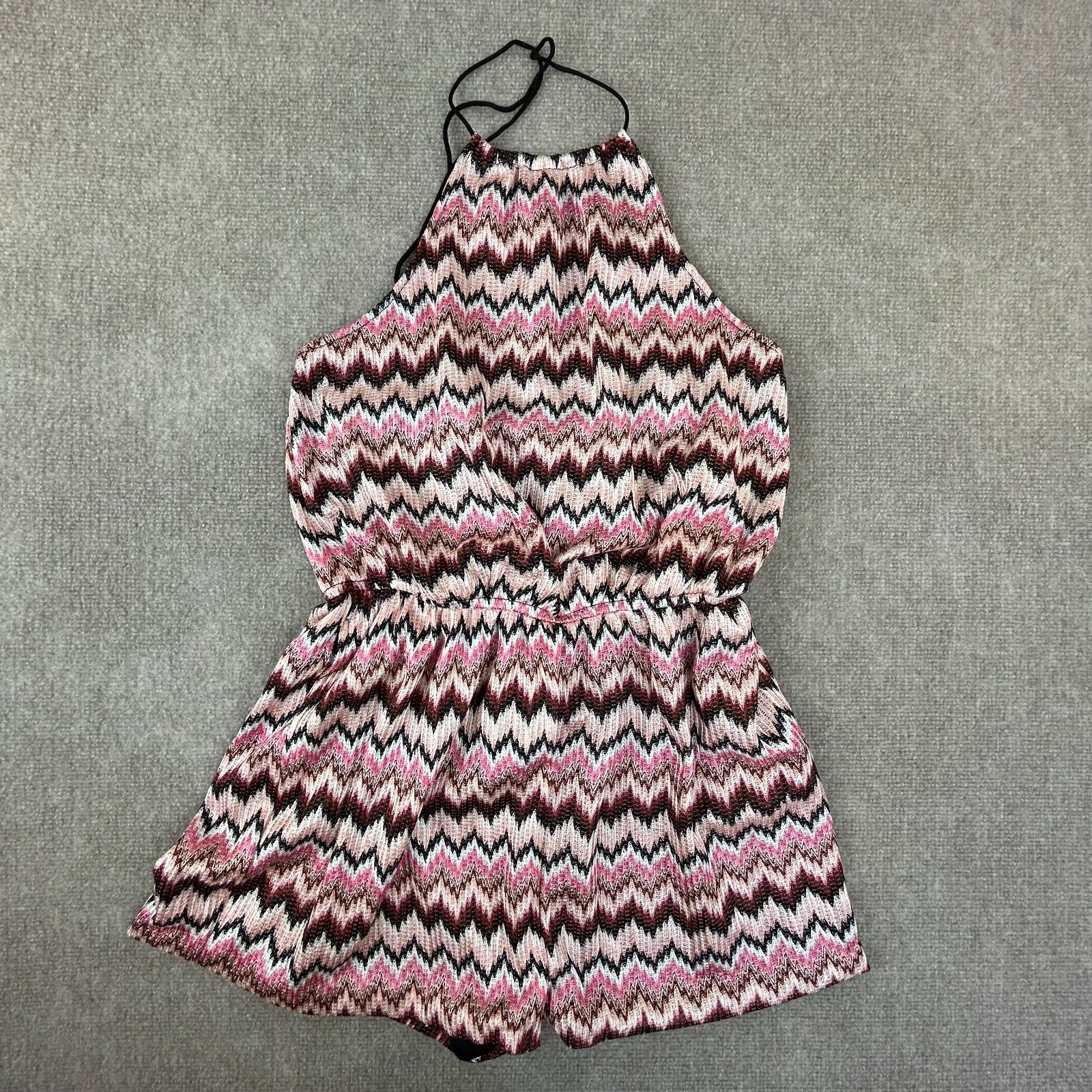 Steve Madden Pinto Romper Womens L Multicolor Chevron Lined Backless Halter Neck