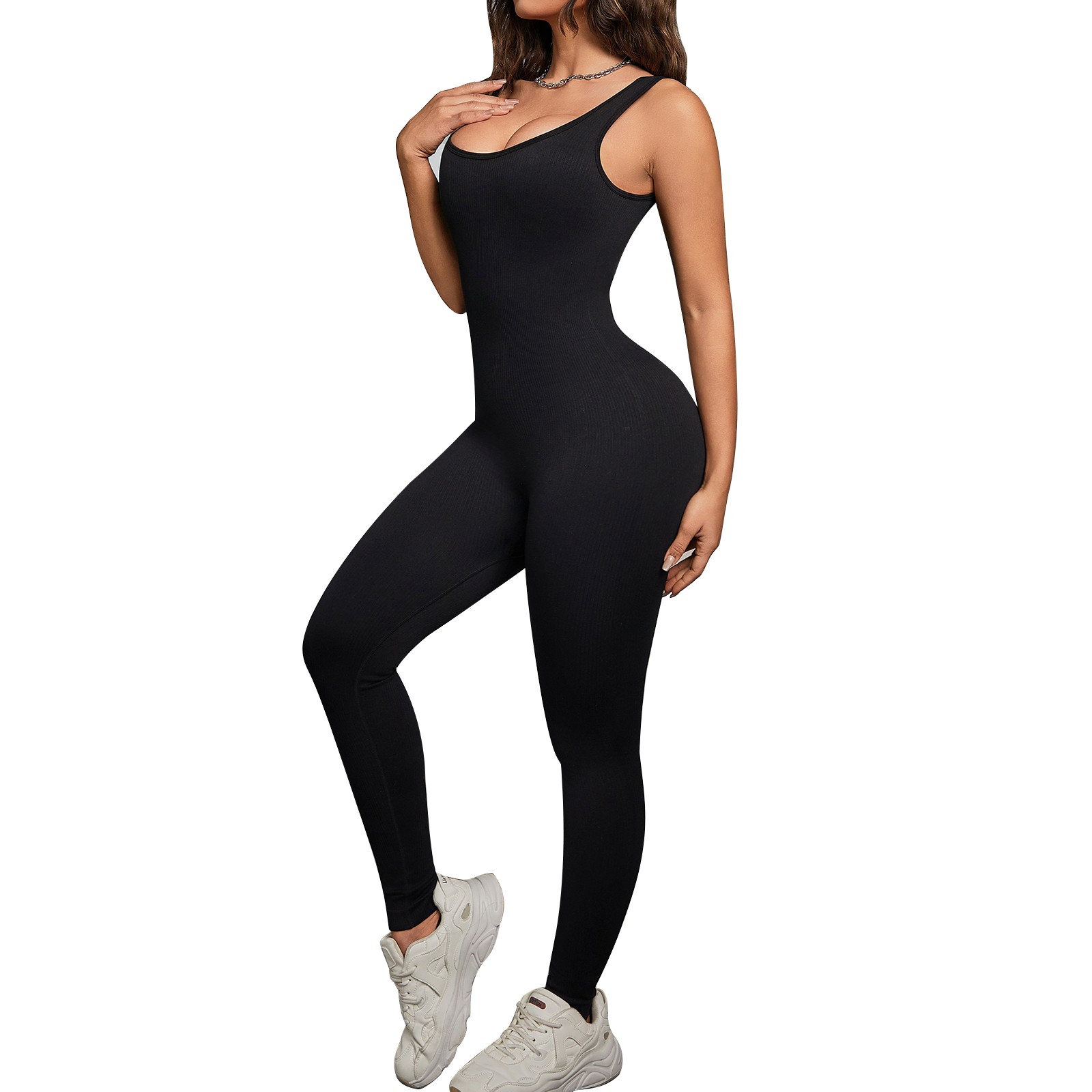 Womens Workout Jumpsuits Seamless Yoga Gym Bodycon Rompers Sexy Romper Black