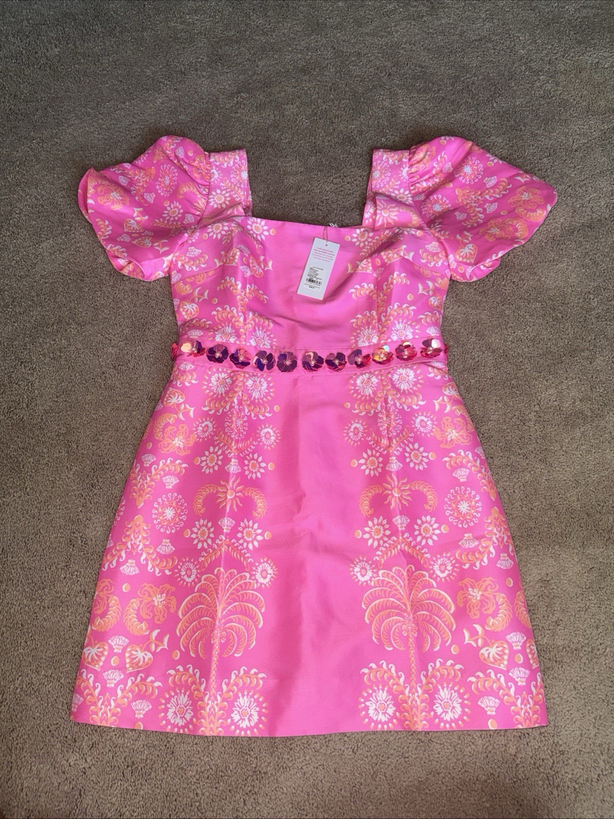 Lilly Pulitzer NWT Size Cohen Skirted Romper Sunkissed Pink Breezy Palm Engineer
