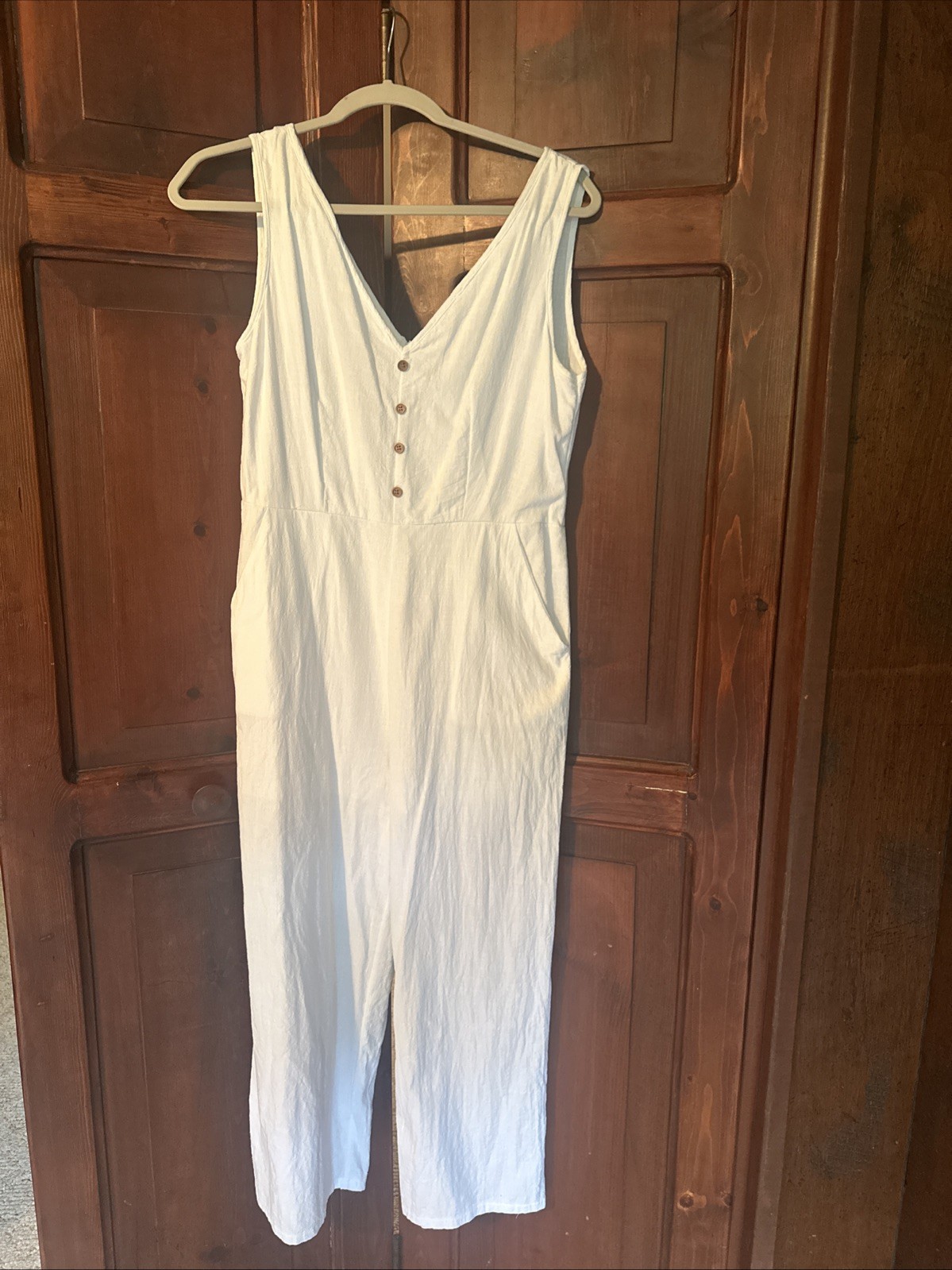 Womens Ecowish Jumpsuit Romper Cotton Pockets Oversized White Small EUC