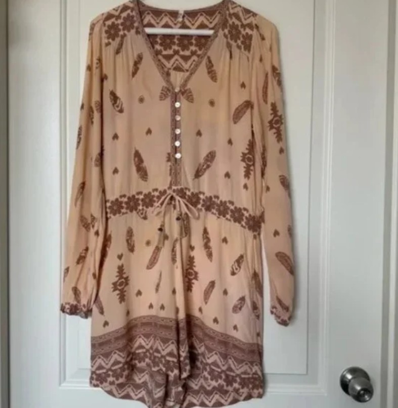 Spell & the Gypsy Feather Skull Floral Print Cream Romper Playsuit XS Rare