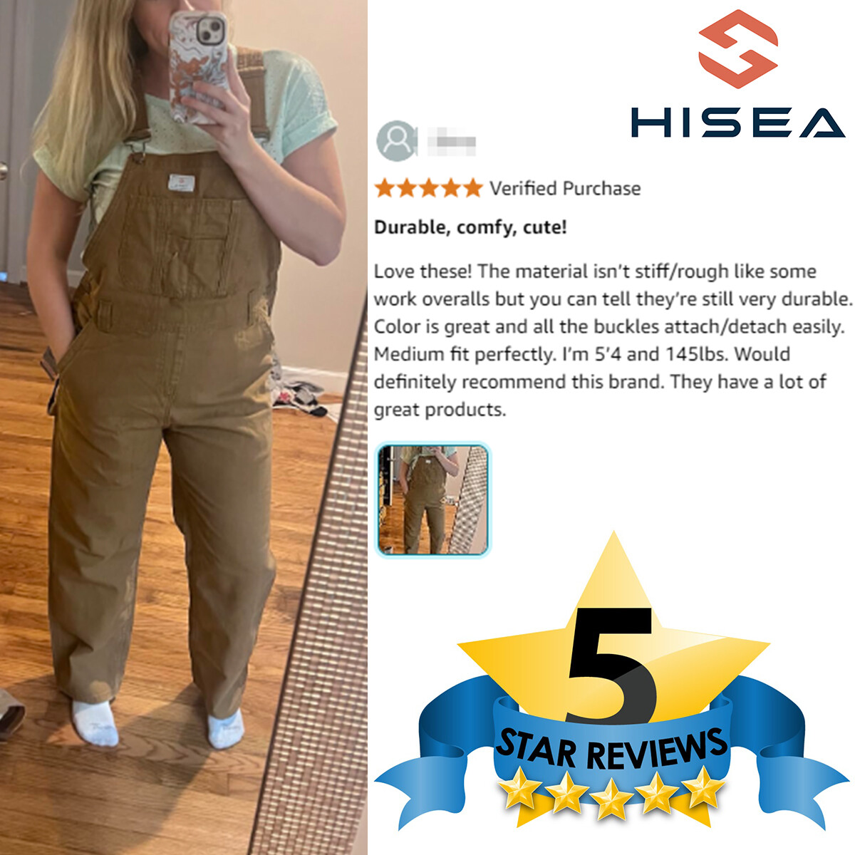 HISEA Women Bib Overall Relaxed Fit Workwear Cotton Denim Jumpsuit Jeans Pockets