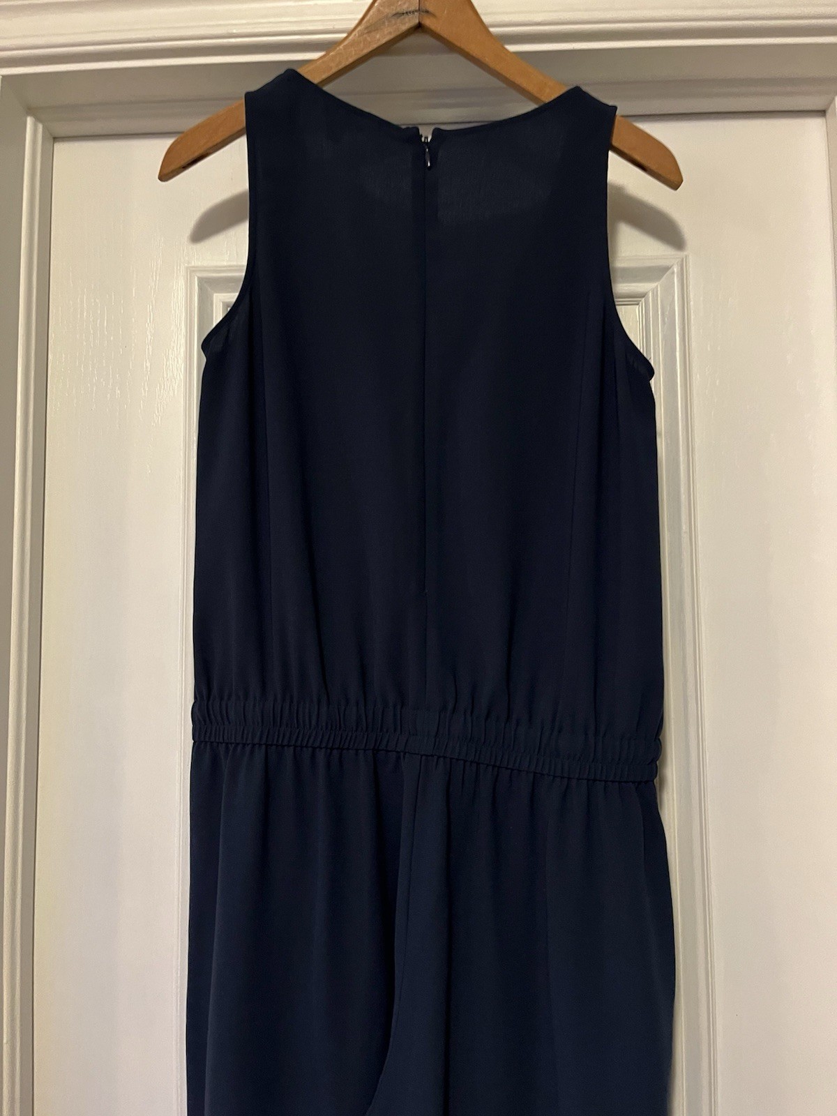 Cabi Women’s Size Small French Navy Jumpsuit Drawstring Waist Pockets Sleeveless