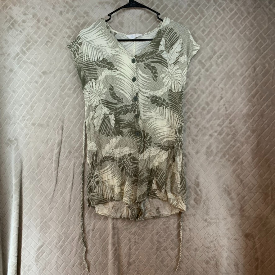 Primark Romper Womens 6 Green Palm Print Aloha Boho Artist Button Front Belted