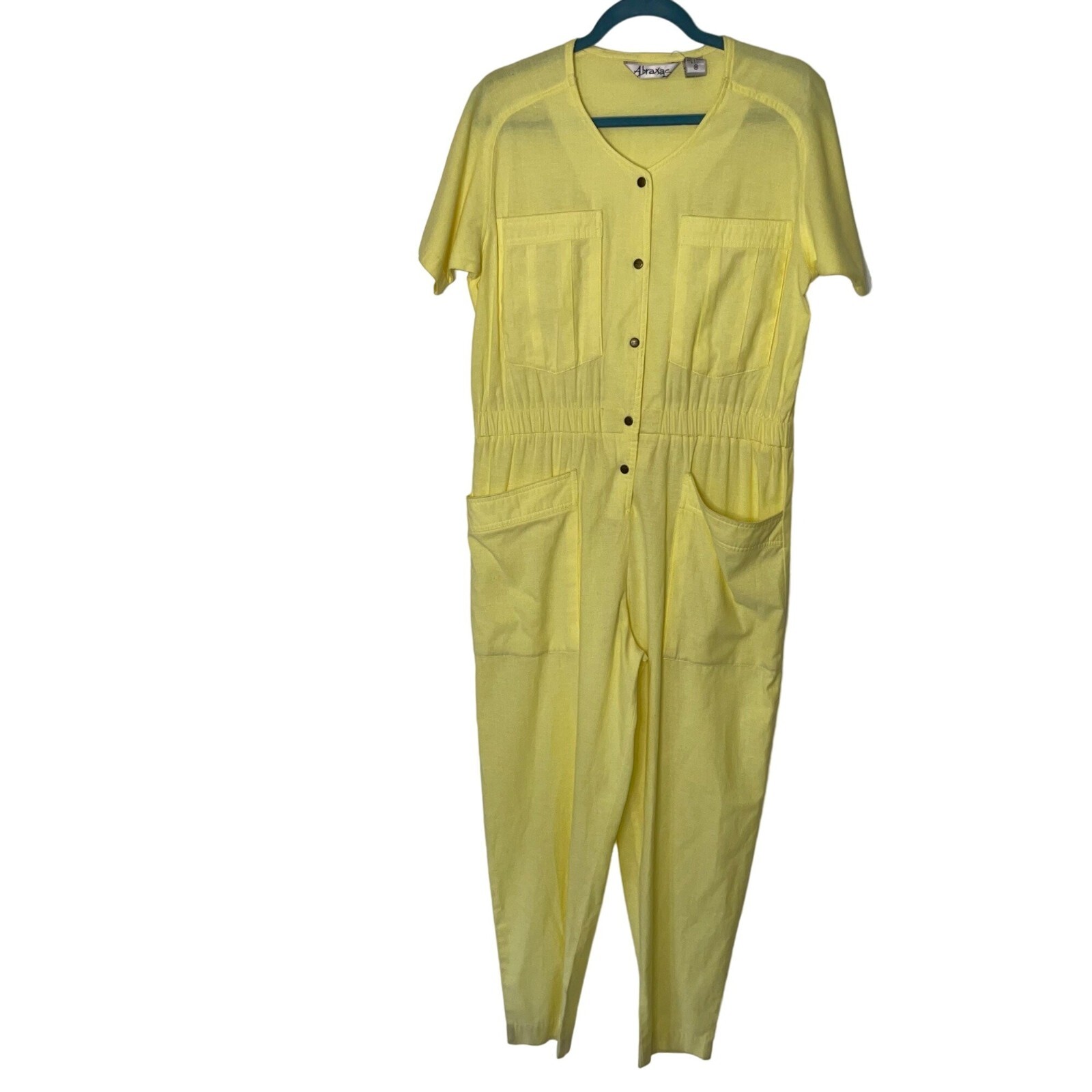Abraxas Jumpsuit Vintage Womens Size Medium Yellow Cotton Blend Snap Front Retro