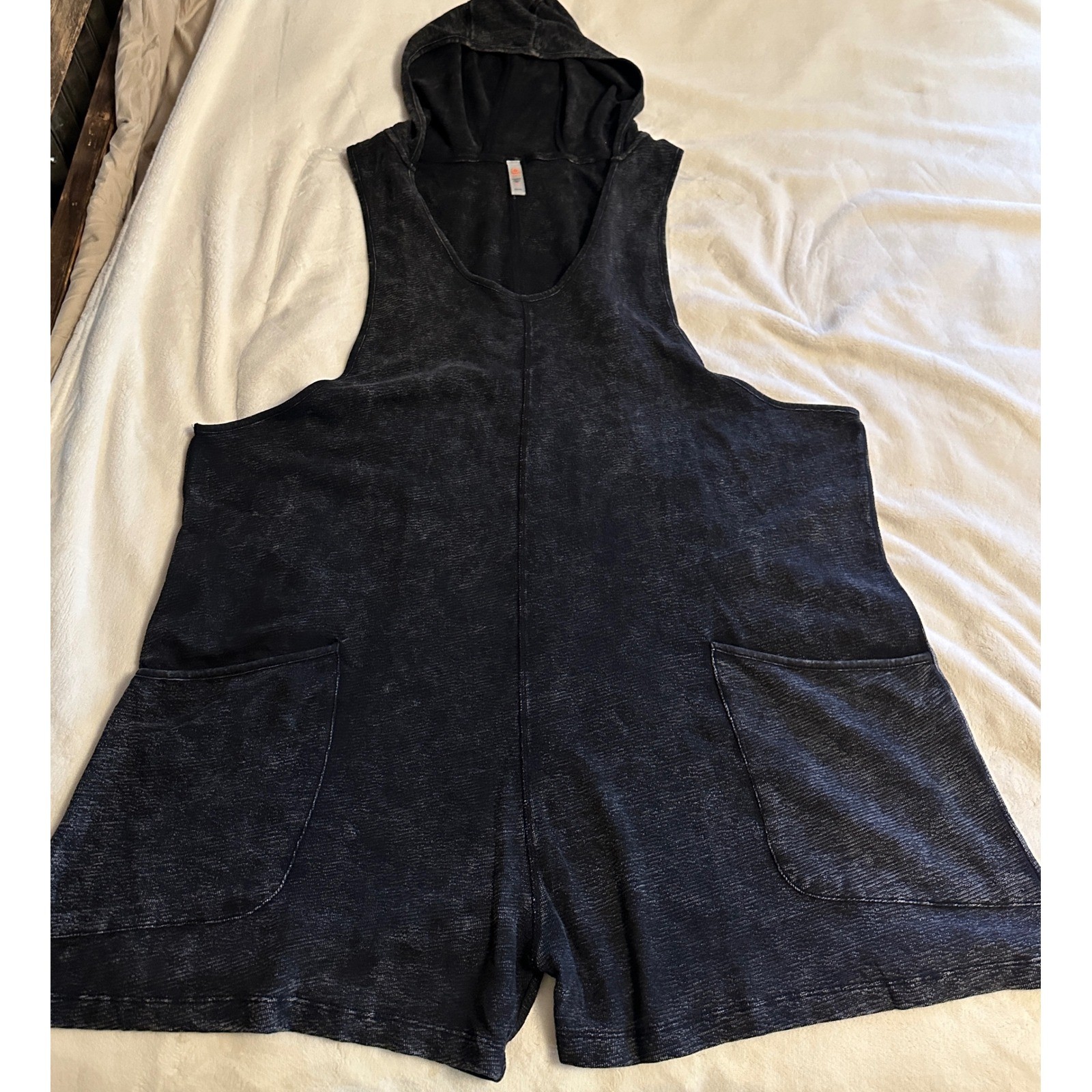 NWT Mono B Women 3XL Hooded Romper Gray Mineral Wash Cotton Boho Slouchy