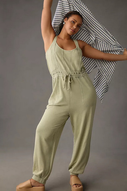Daily Practice by Anthropologie Oros Jumpsuit Drawstring Beige NWD Plus Size 1X