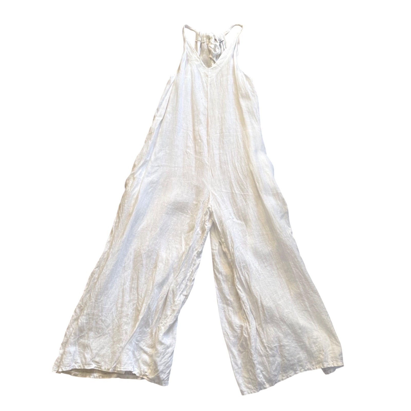 Women’s Wide Leg Jumpsuit White Linen Made In Italy Lagenlook Coastal