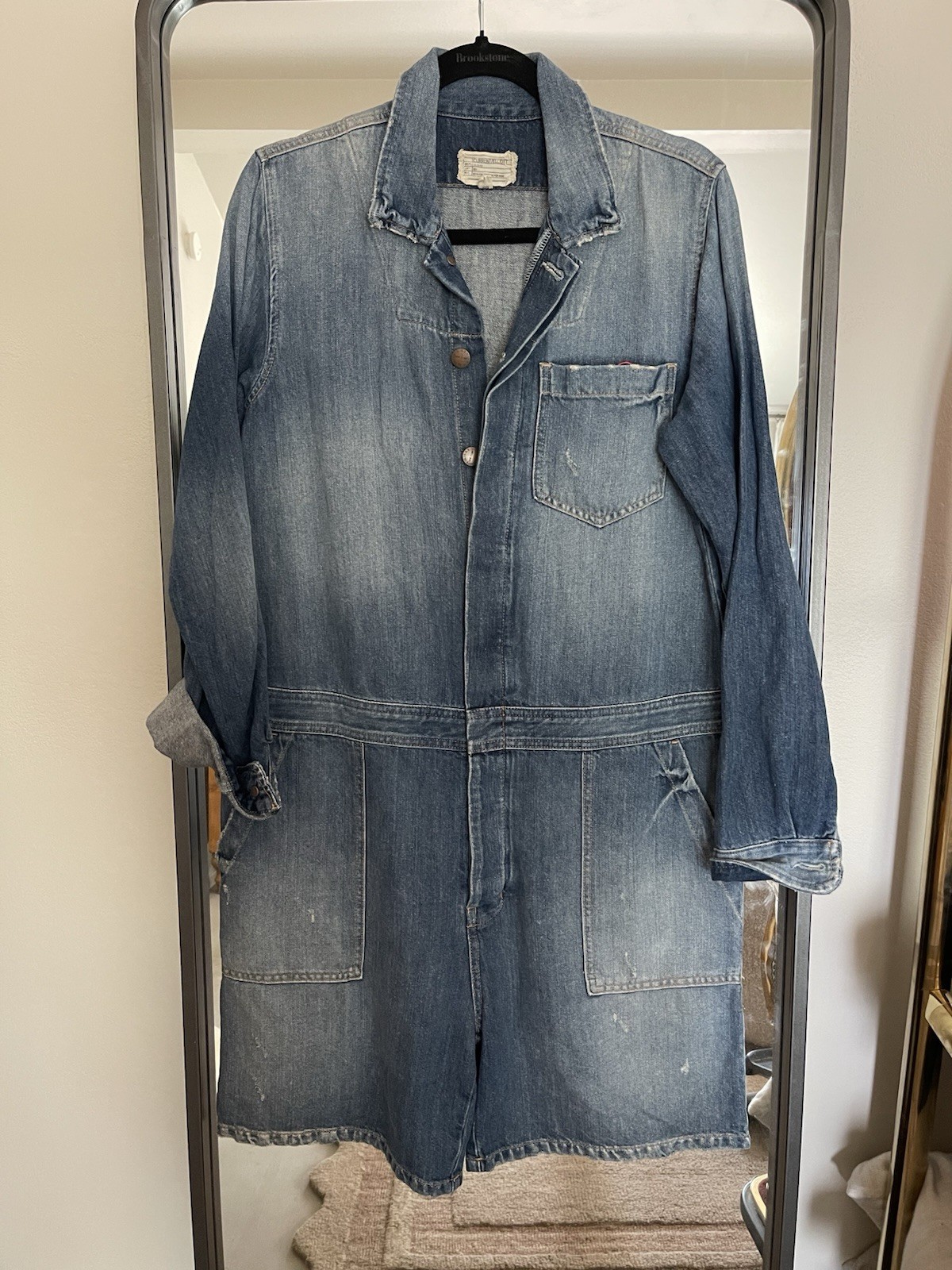 Current Elliott Size 3 Basic Jailbird Denim Romper Shortalls Long Sleeve NWOT