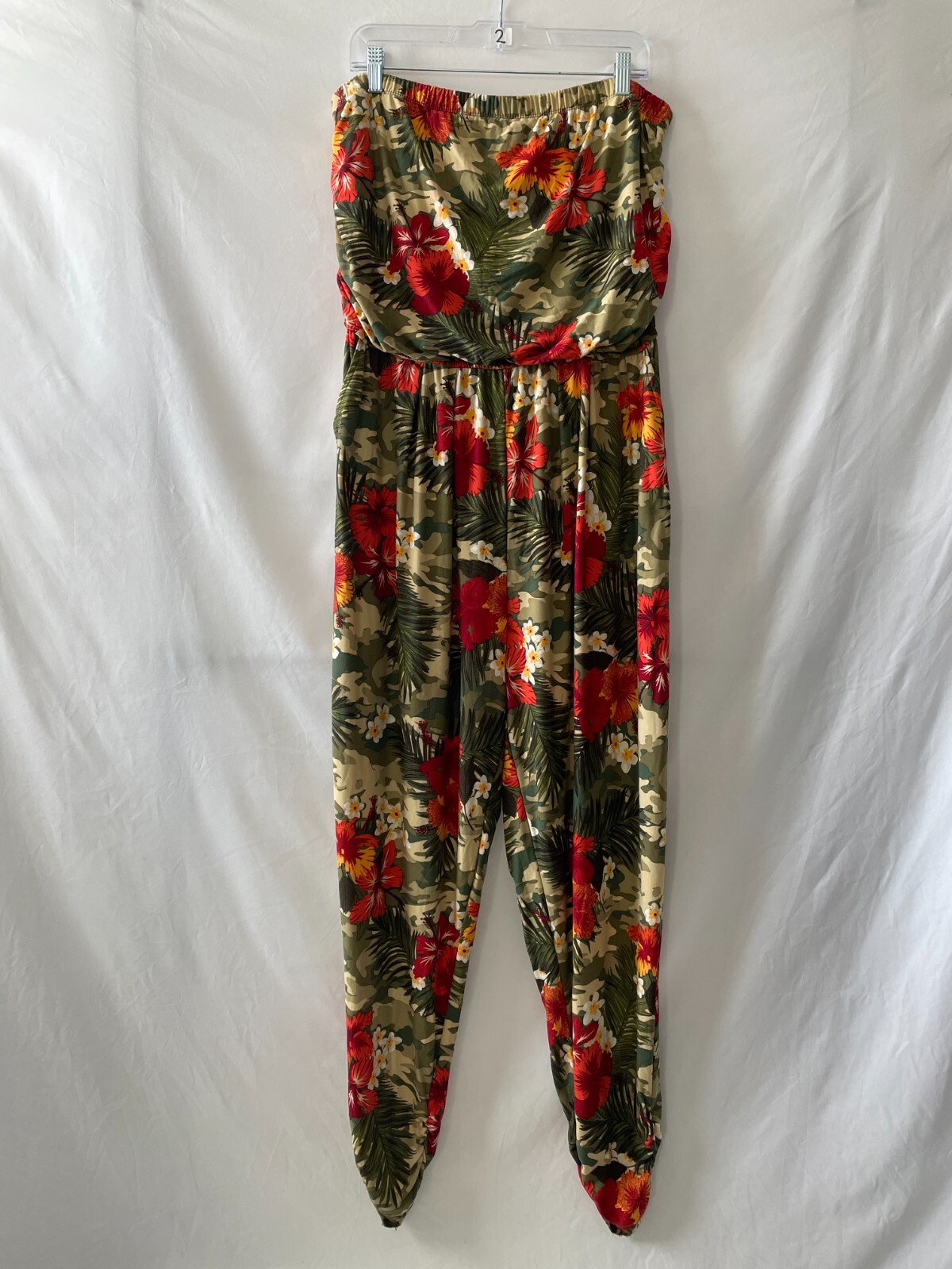 NWT Rouge Collection Womens Olive Green Strapless Floral Jumpsuit Size 4X
