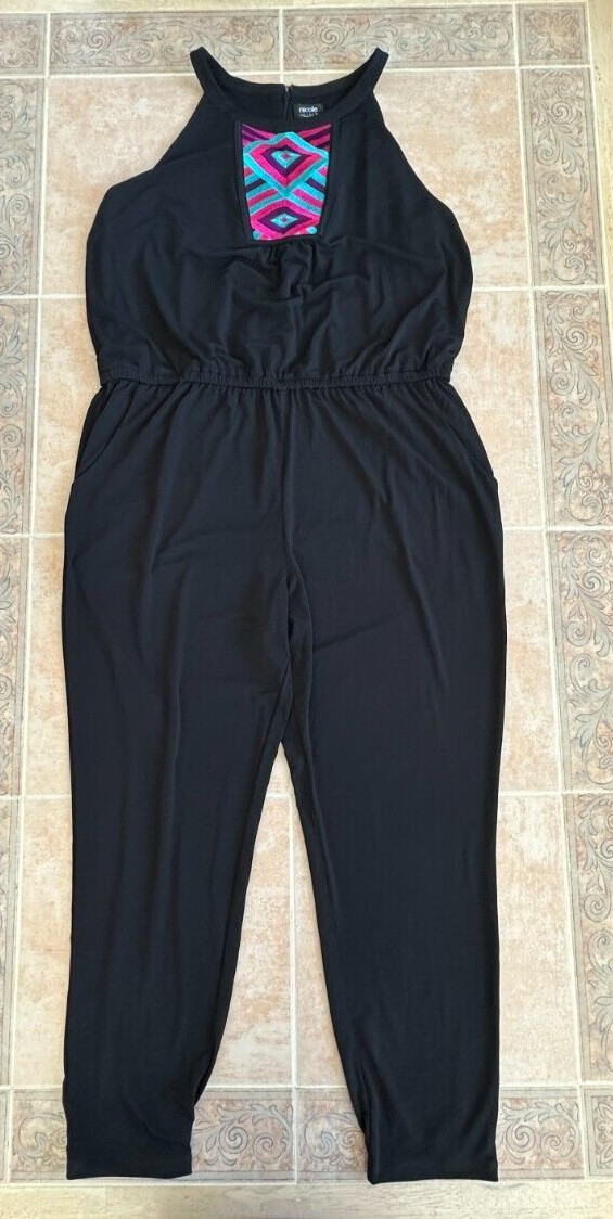 Nicole By Nicole Miller Worn once Halter jumpsuit embroidered Women size XL