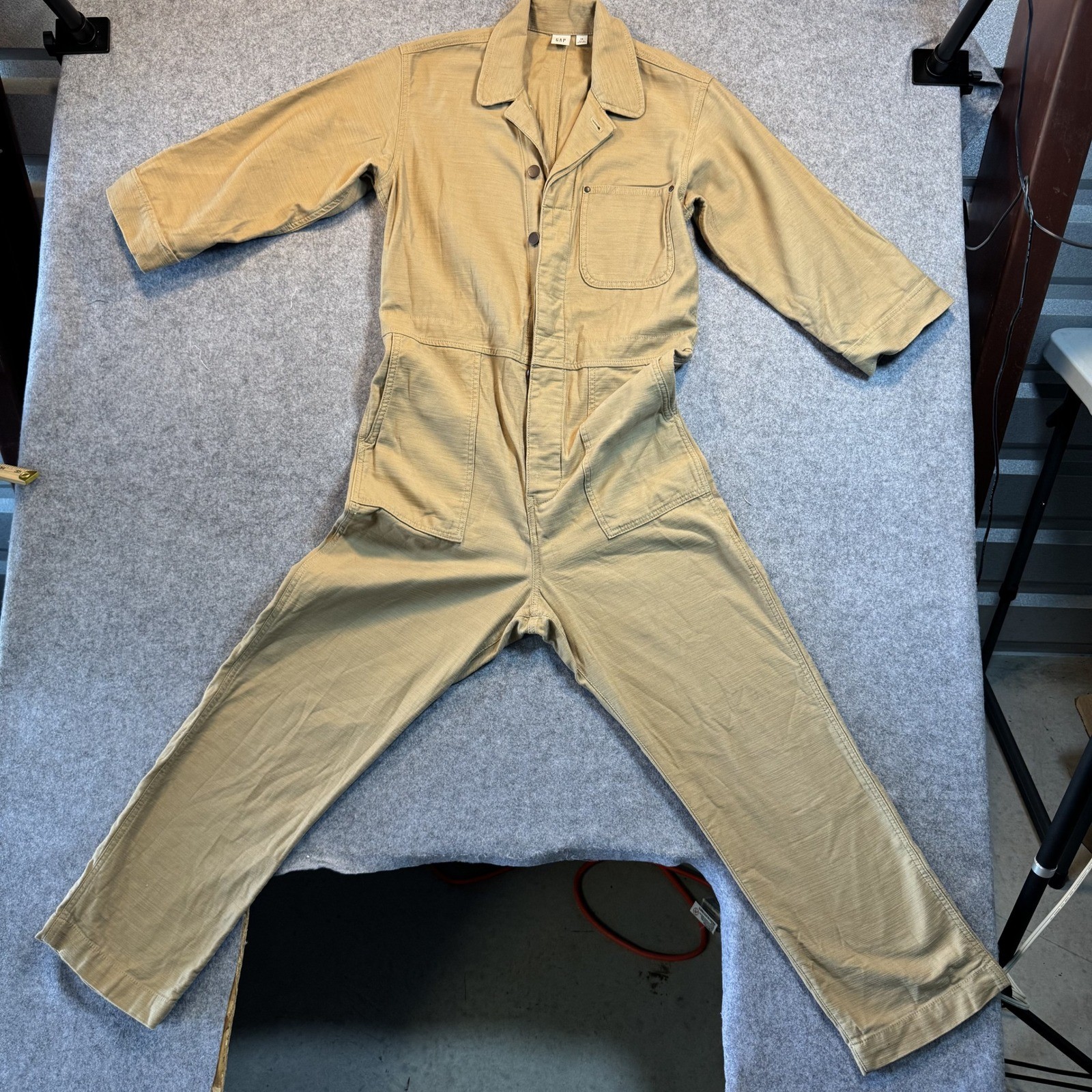 Gap Utility Coverall Jumpsuit XS Tan Khaki 100% Cotton Workwear Boiler Suit