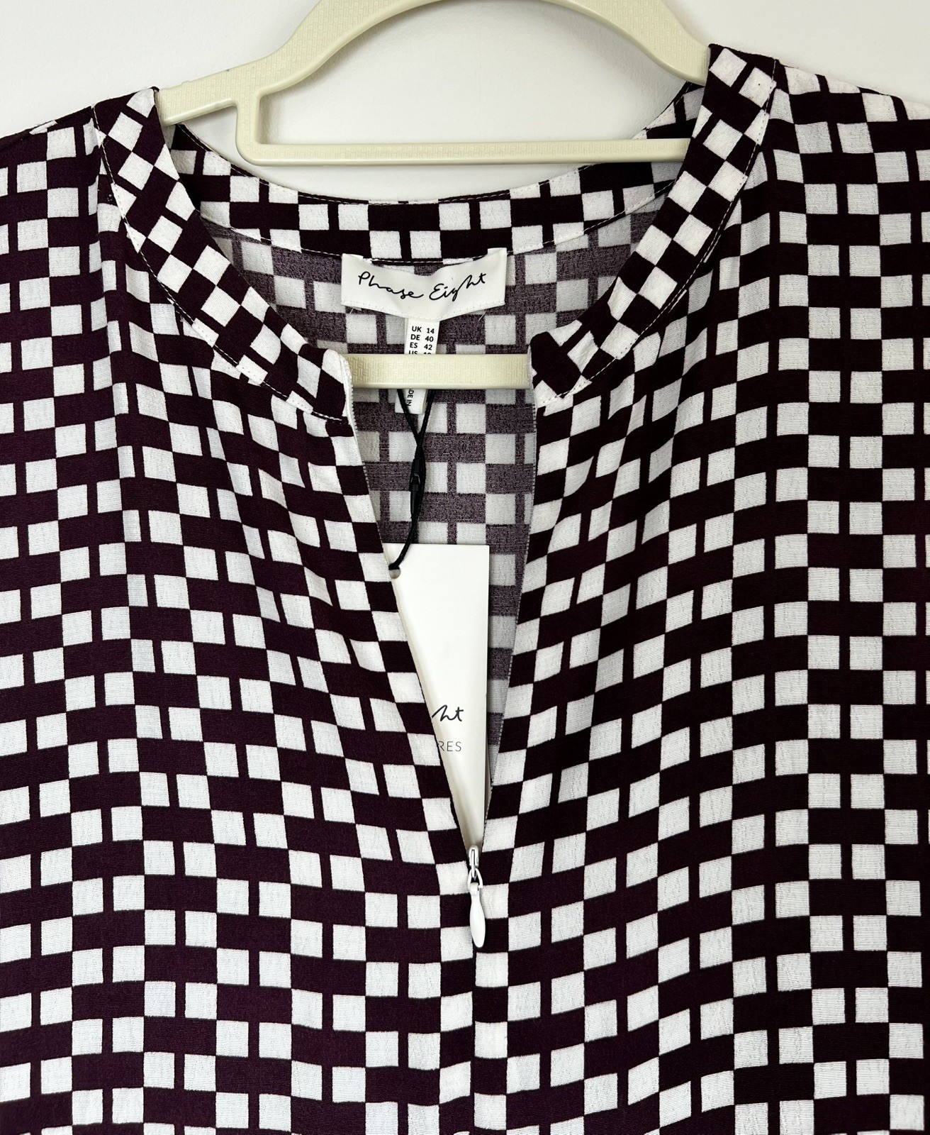 Phase Eight Andra Geo Multi Check Jumpsuit Front Zip Wide Leg UK 14 New