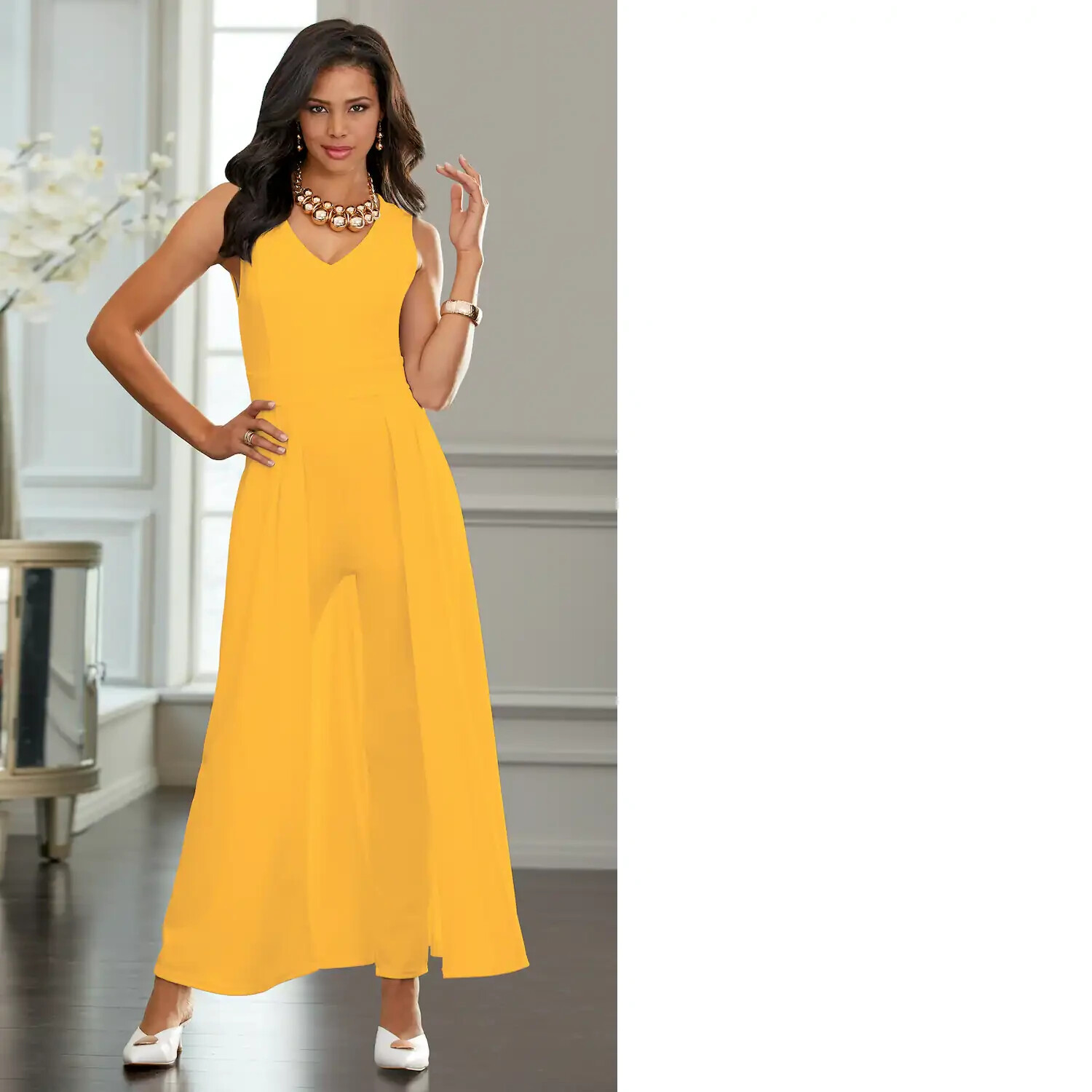 XL Midnight Velvet Yellow Formal Dress Dinner Cocktail Rapture Jumpsuit Romper
