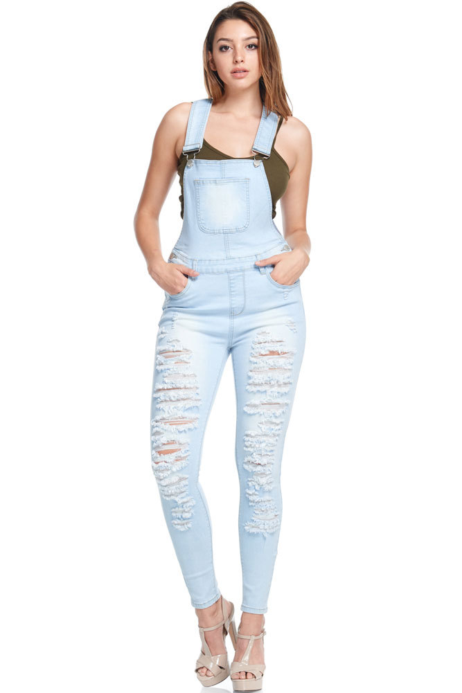American Bazi Women’s Jumpsuit Romper Ripped Skinny Jean Overalls -RJHO837-CC1B