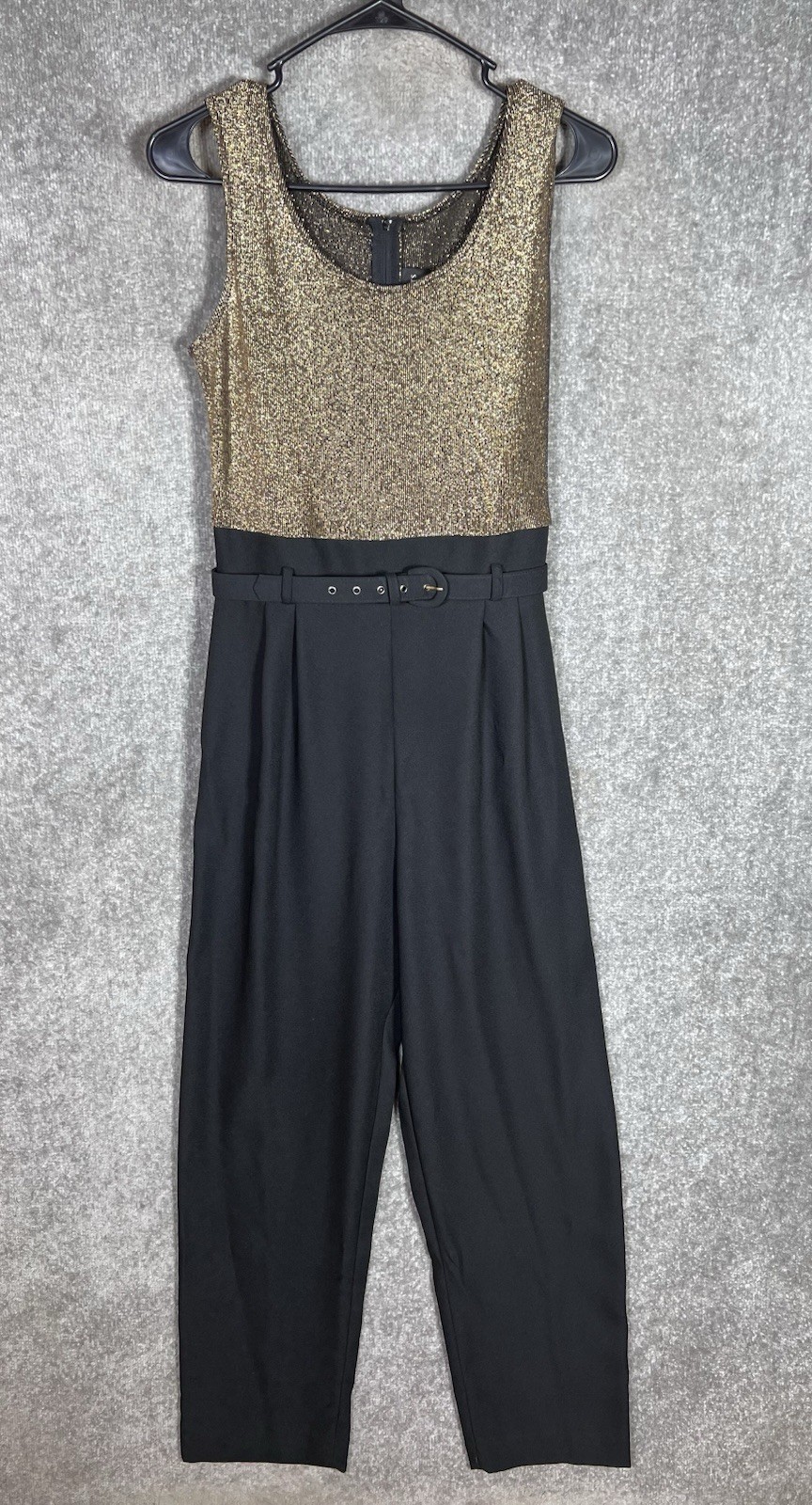 Vintage John Roberts 2pc Jumpsuit Blazer Set Womens Size 8 Black Gold Metallic