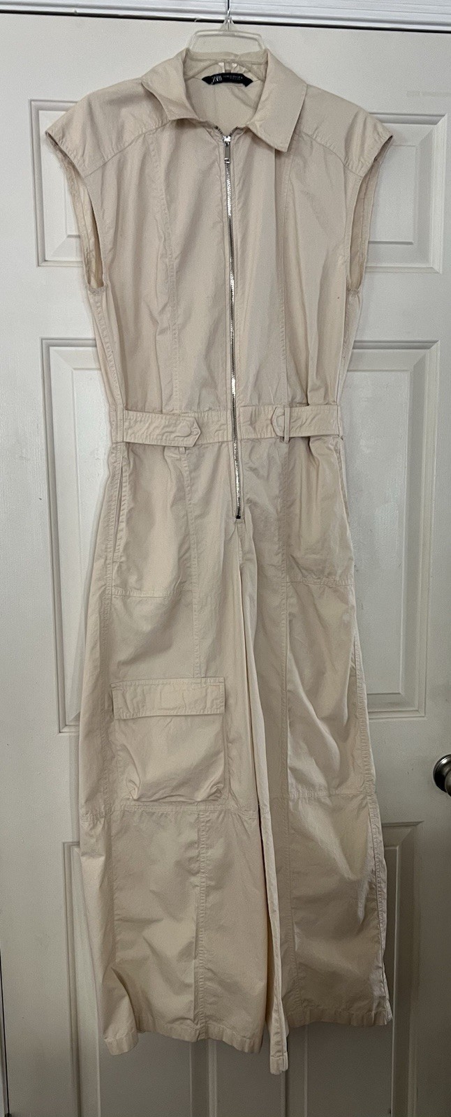 Zara sleeveless utility jumpsuit Ivory Color Size XS Wide Leg Bell