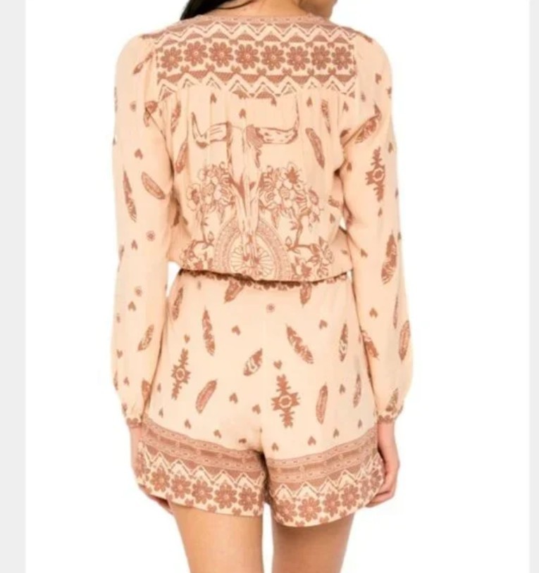 Spell & the Gypsy Feather Skull Floral Print Cream Romper Playsuit XS Rare