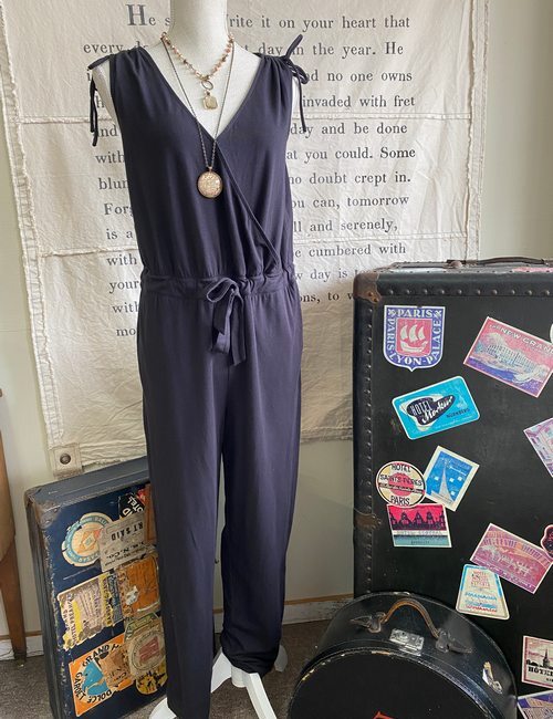 AnyBody Black Cozy Knit V-Neck Jersey Knit Surplice Jumpsuit New Loungewear