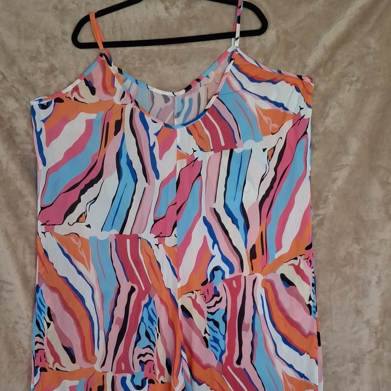 Women’s Plus 4XL Multicolor Abstract Woven Polyester Scoop Neck Strappy Romper