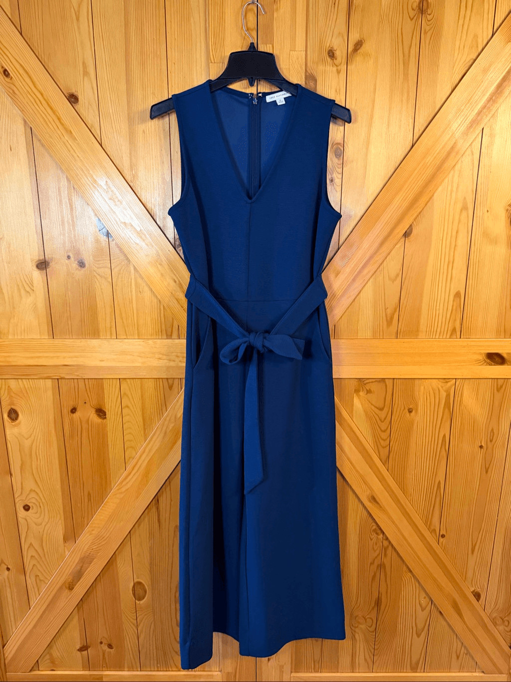 Free Assembly Women’s Navy Sleeveless Jumpsuit Tie Waist Pockets Size Medium (66