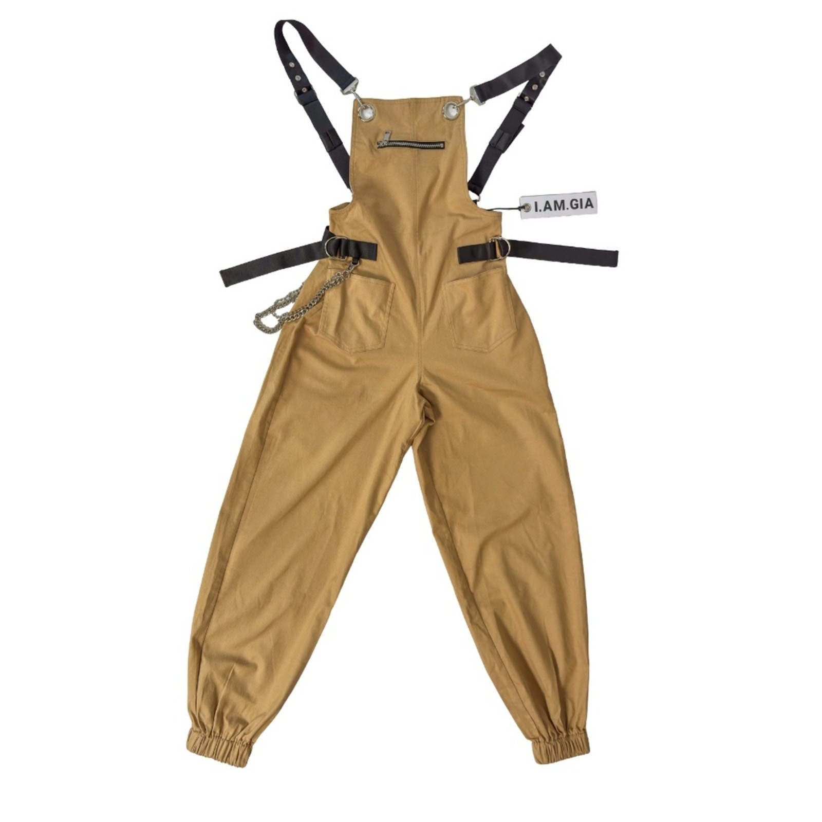I.AM.GIA Cobain Overalls Tan Chain Strap Drop Crotch XS NWT