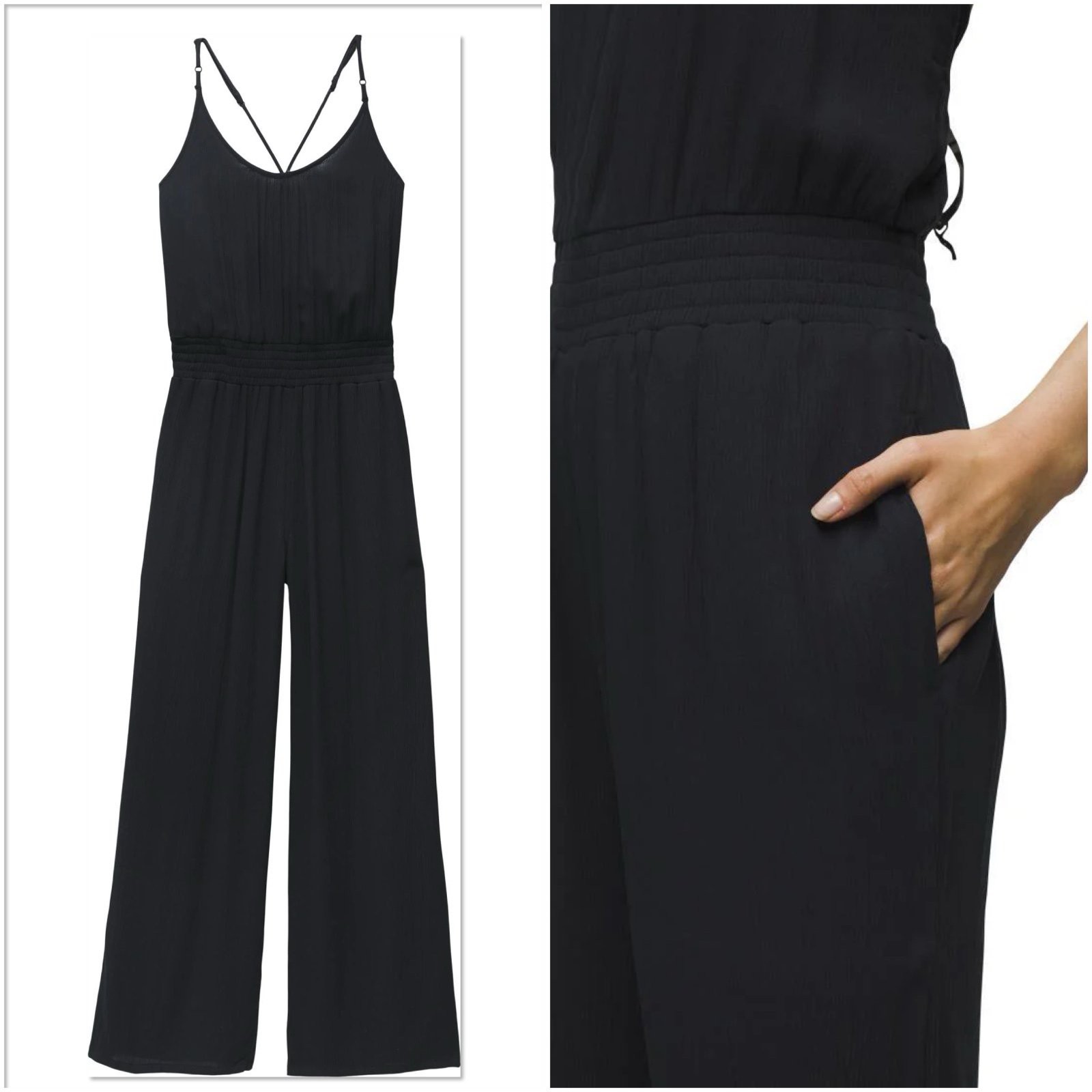 PRANA Fernie Wide Leg Jumpsuit Black Modal Womens Size Large NWT Sustainable