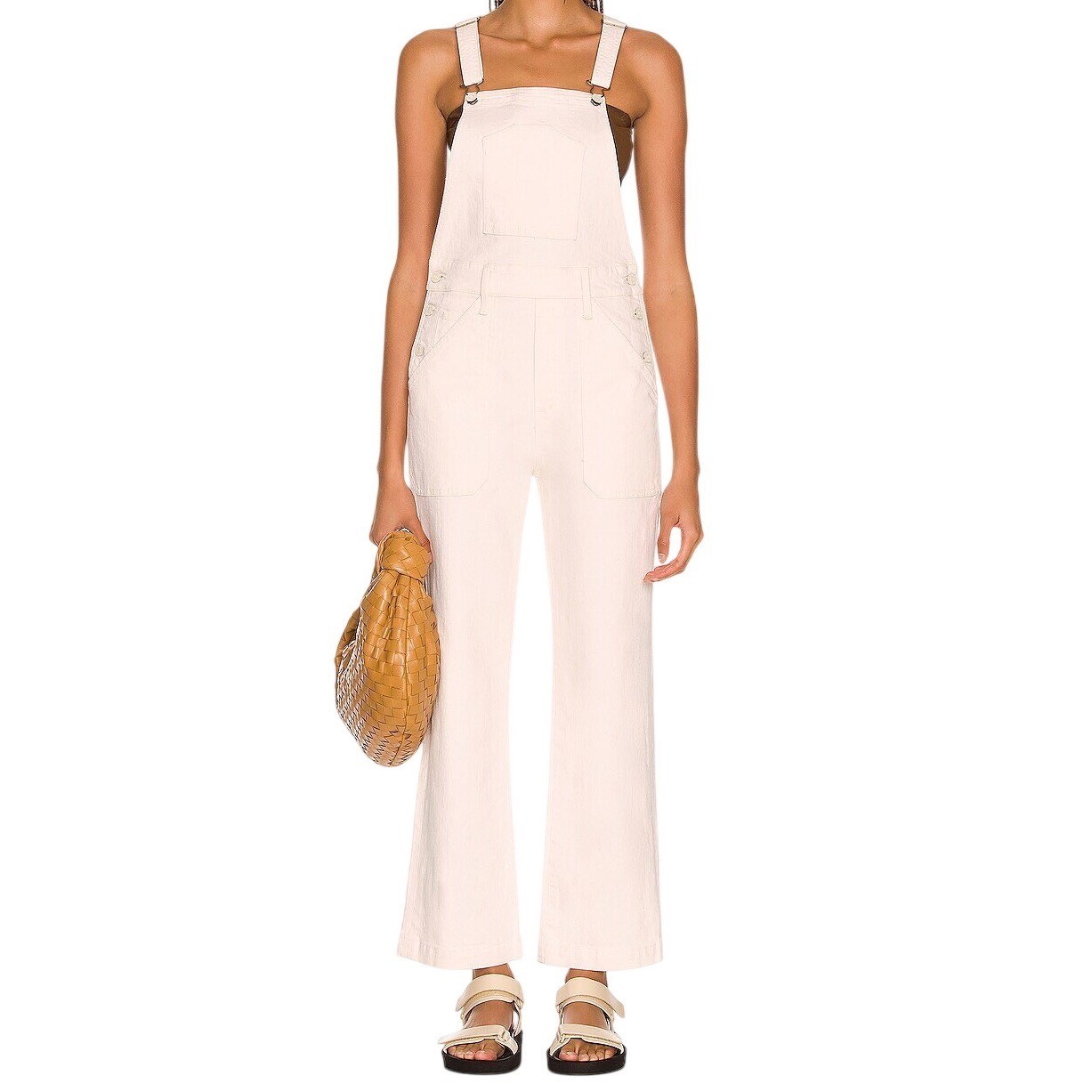 NWT MOTHER Superior Patch Pocket Overall Ankle Act Natural Cream Denim Size Med