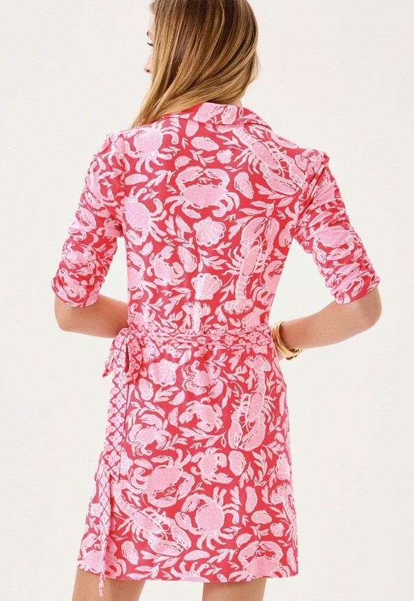 Lilly Pulitzer Extra Small Ibby Skirted Belted Wrap Romper Cane Coral Crab NWT