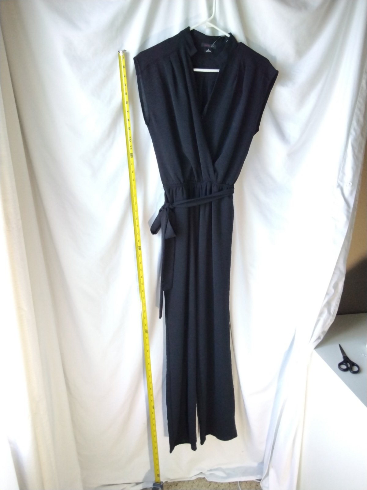 Fraiche by J Black Sleeveless Belted Jumpsuit S V-Neck Straight Leg Party