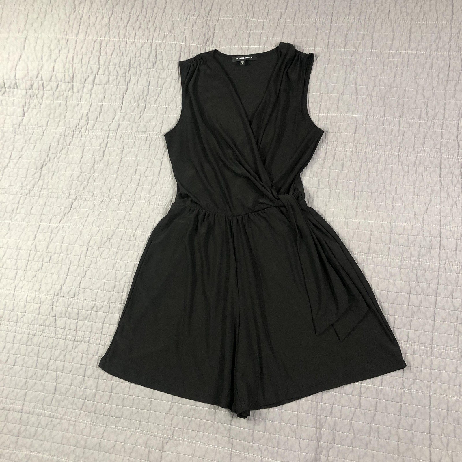 Nik And Nash Romper Women Small Black Wrap V Neck Sleeveless Elastic Waist Tie