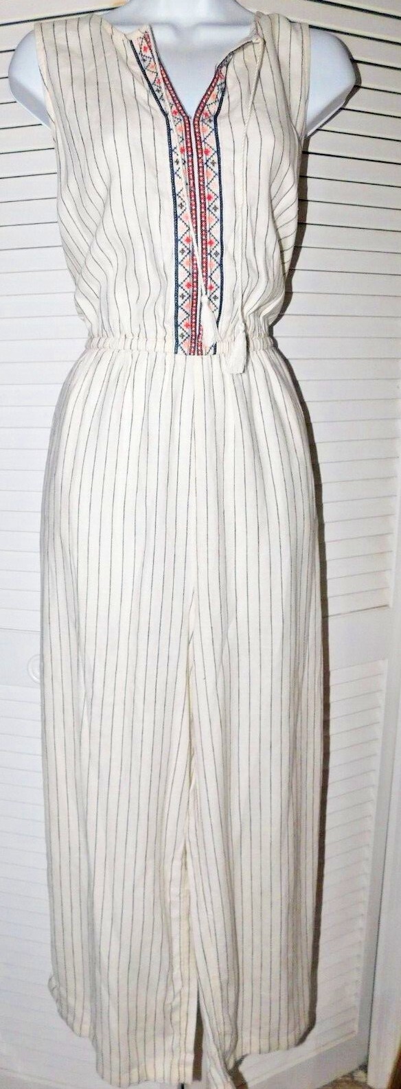 Old Navy Size M Multicolor Stripe Embroidered Elastic Waist Womens Jumpsuit BNWT