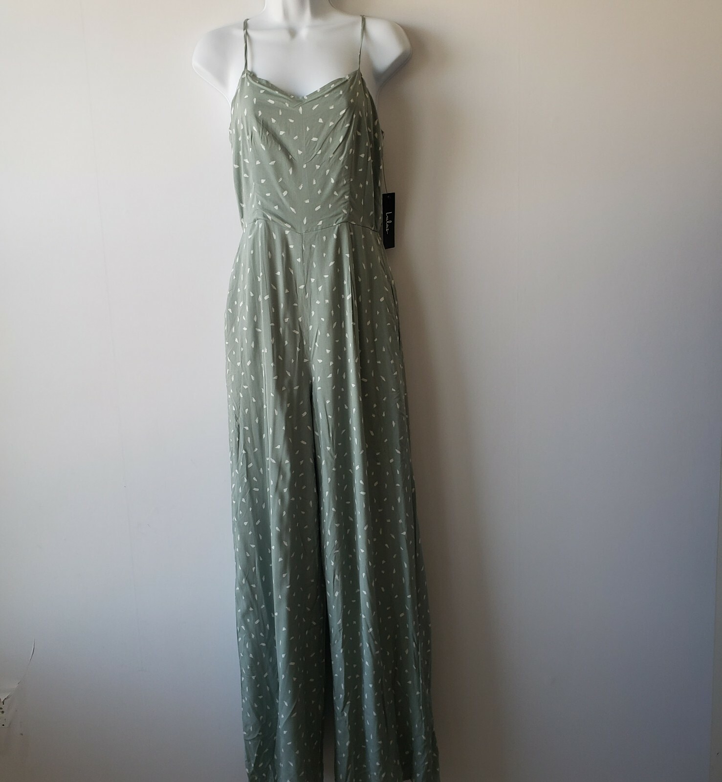 Lulu’s womens wide-leg jumpsuit size S shawnee sage green print sleeveless