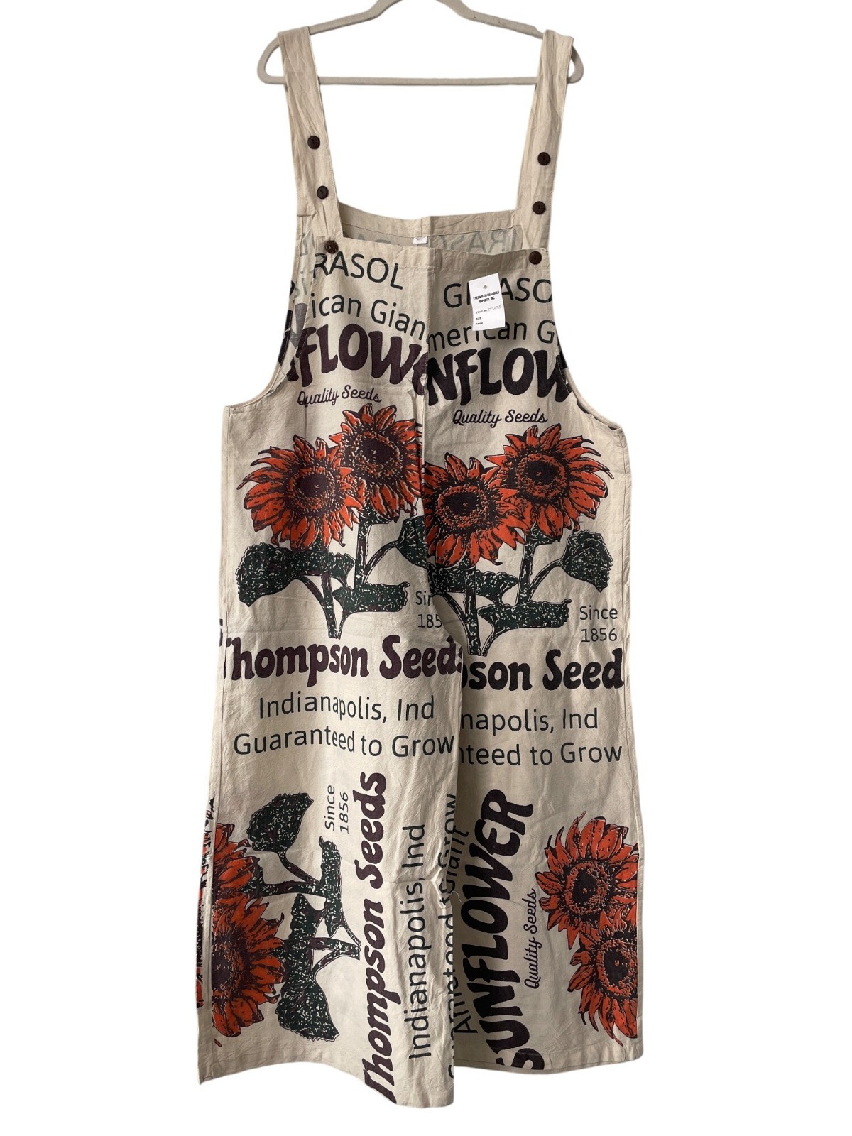 Sunflower Flour Sack Overalls OS Jumpsuit Thompson Seeds Beige Cottage NEW