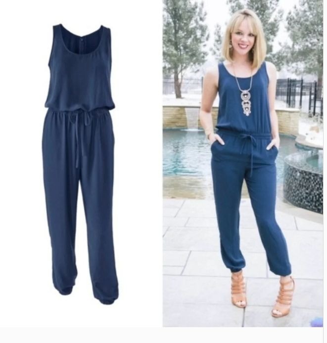 Cabi French Navy Jumpsuit #303 Medium Travel Quick Dry