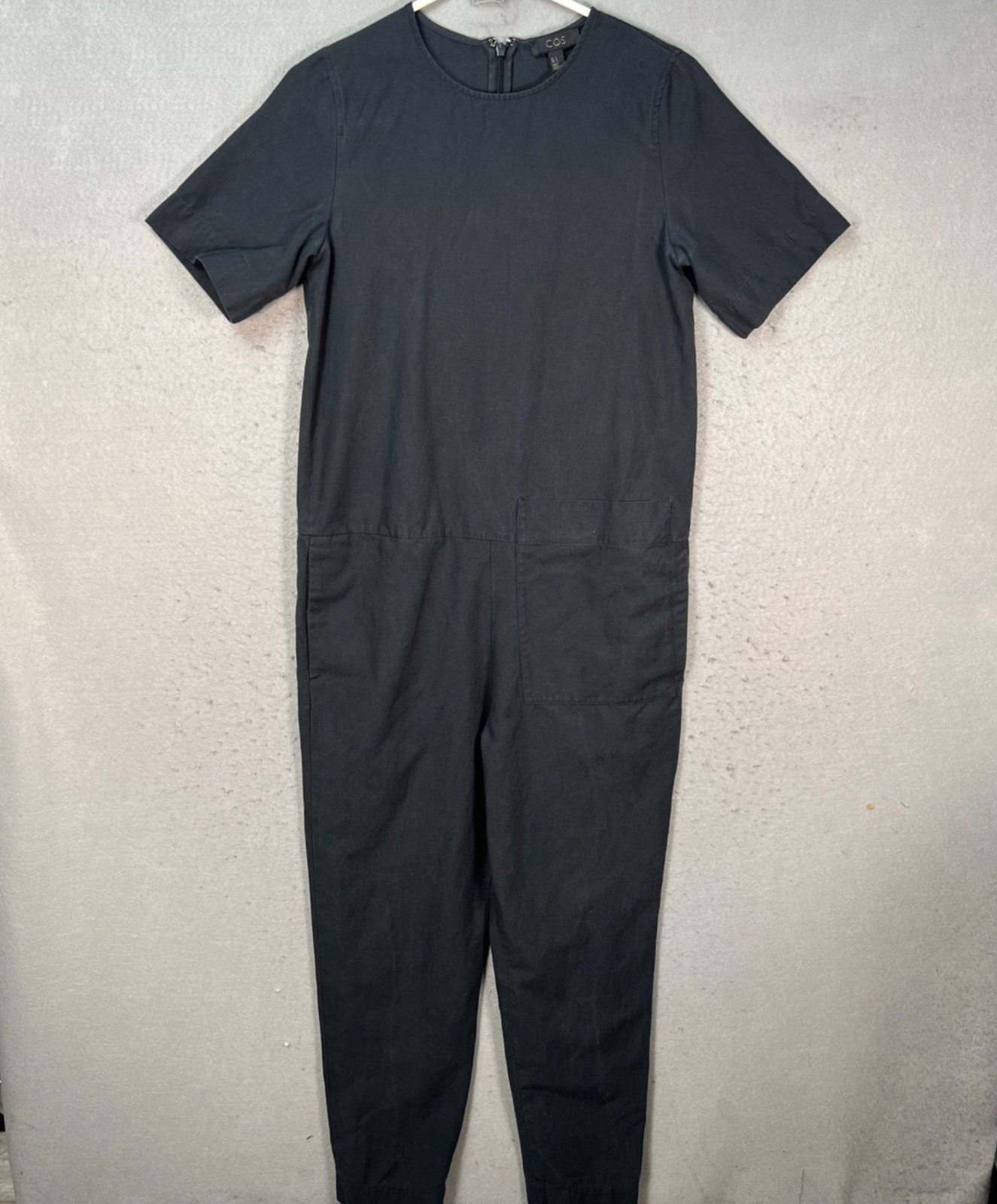 COS Womens Size 2 Black Short Sleeve Jumpsuit w/ Back Zip Cotton Lyocell Blend