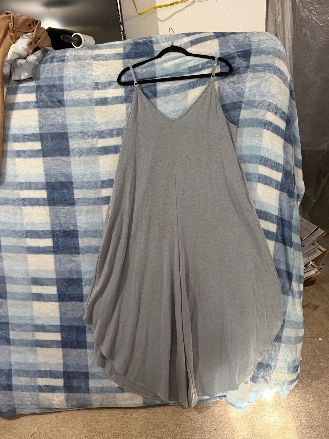 Emerald V-Neck Sleeveless Wide Leg High Low Hem Jumpsuit in Gray 2X