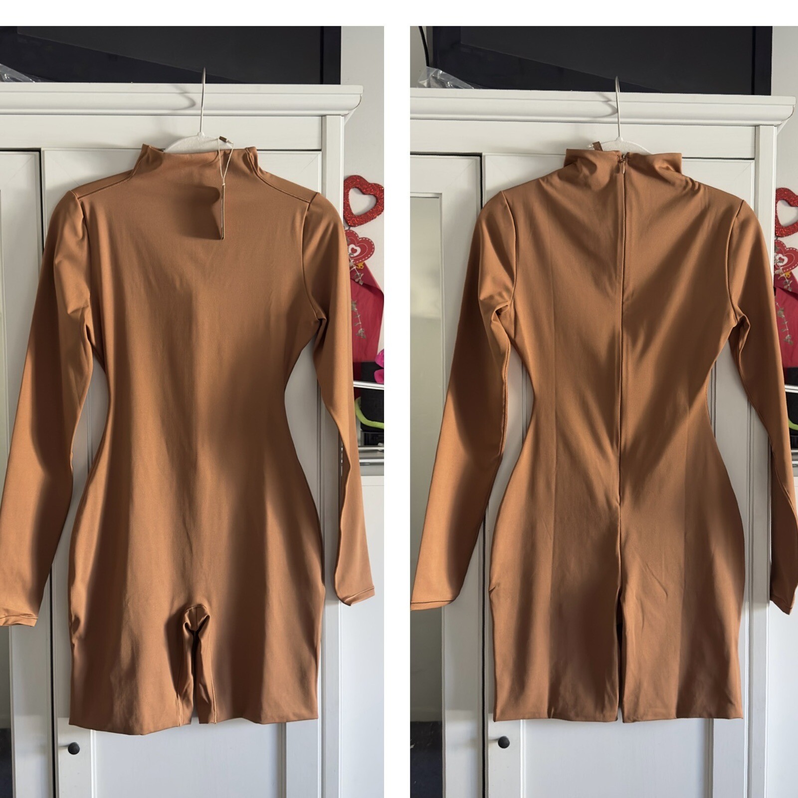 SKIMS All In One Long Sleeve Mock Neck Romper Jumpsuit in Caramel Size Small