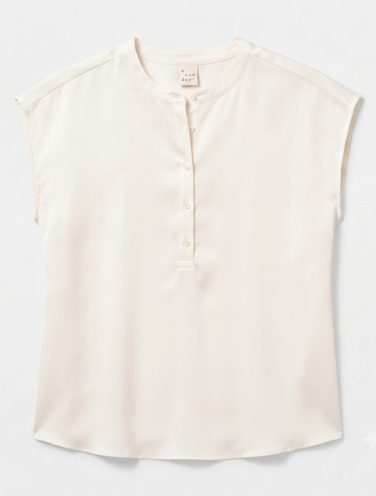 A New Day Women’s XL Sleeveless Top Ivory Button Neck Sustainable Fabric