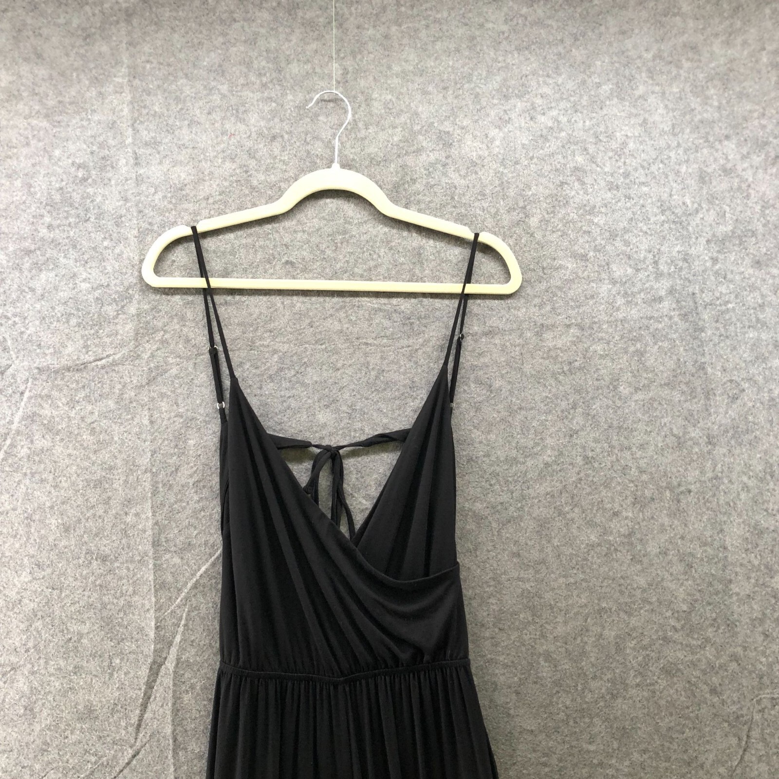 Lulus Cami Jumpsuit Womens M Black Wide Leg Surplice V-Neck Tie Back Jersey Knit