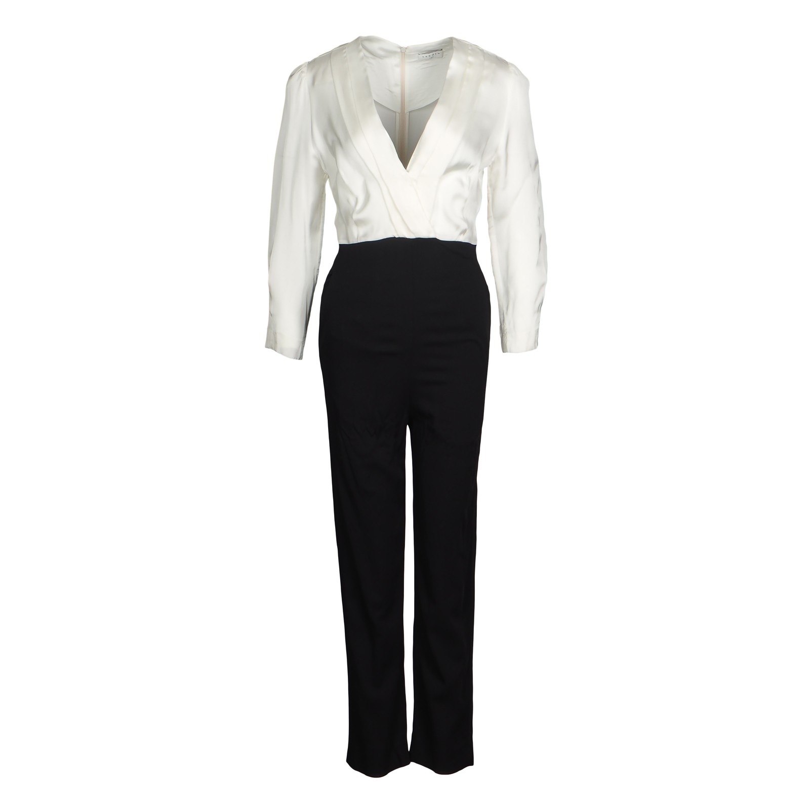 Sandro women’s jumpsuit black white V-neck viscose size 34 XS SFPCO00040