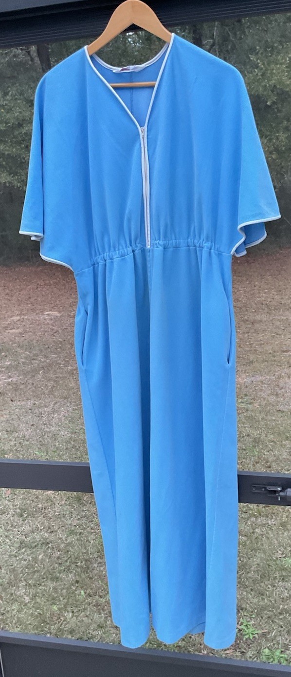 Vanity Fair Lounge Robe Retro Blue Terry Cloth Zip Front With Pockets