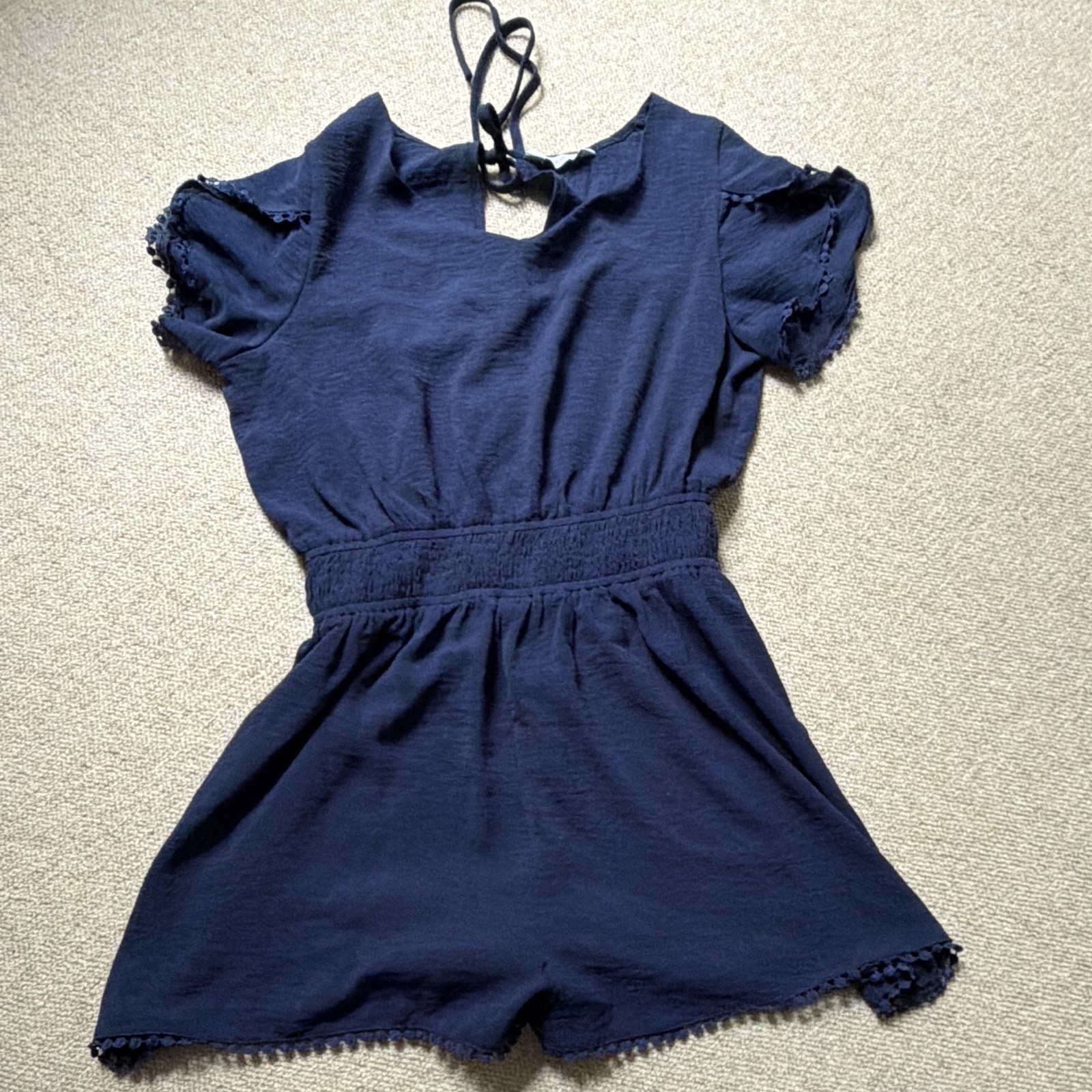 CUPSHE Women’s Navy Solid Short Sleeve Romper Pullover Regular Size S