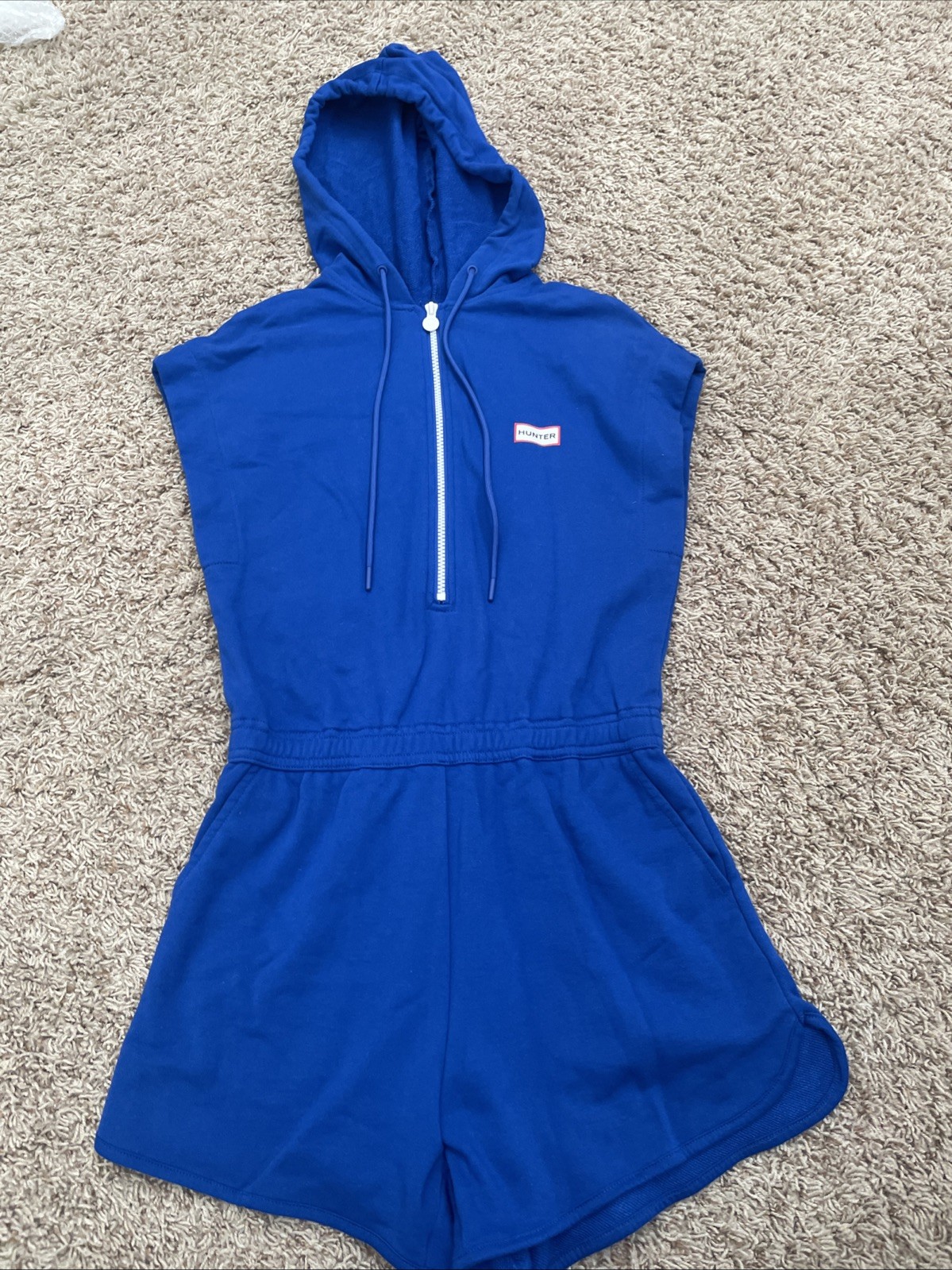 Hunter By Target Royal Blue Logo Terry Hooded Beachy Pocket Romper Size XS