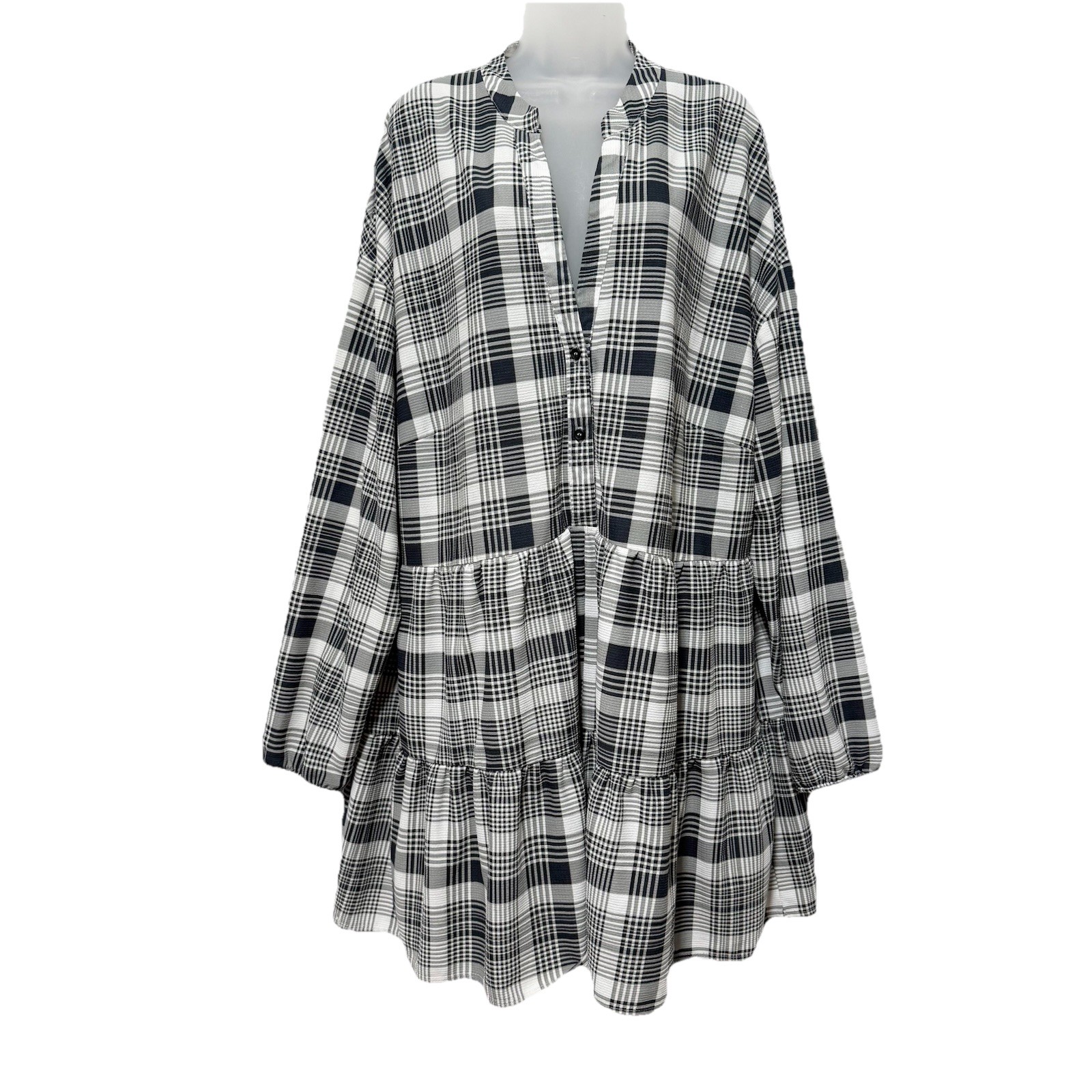 ASOS DESIGN Romper Curve Size 20 Long Sleeve Tiered Black White Plaid